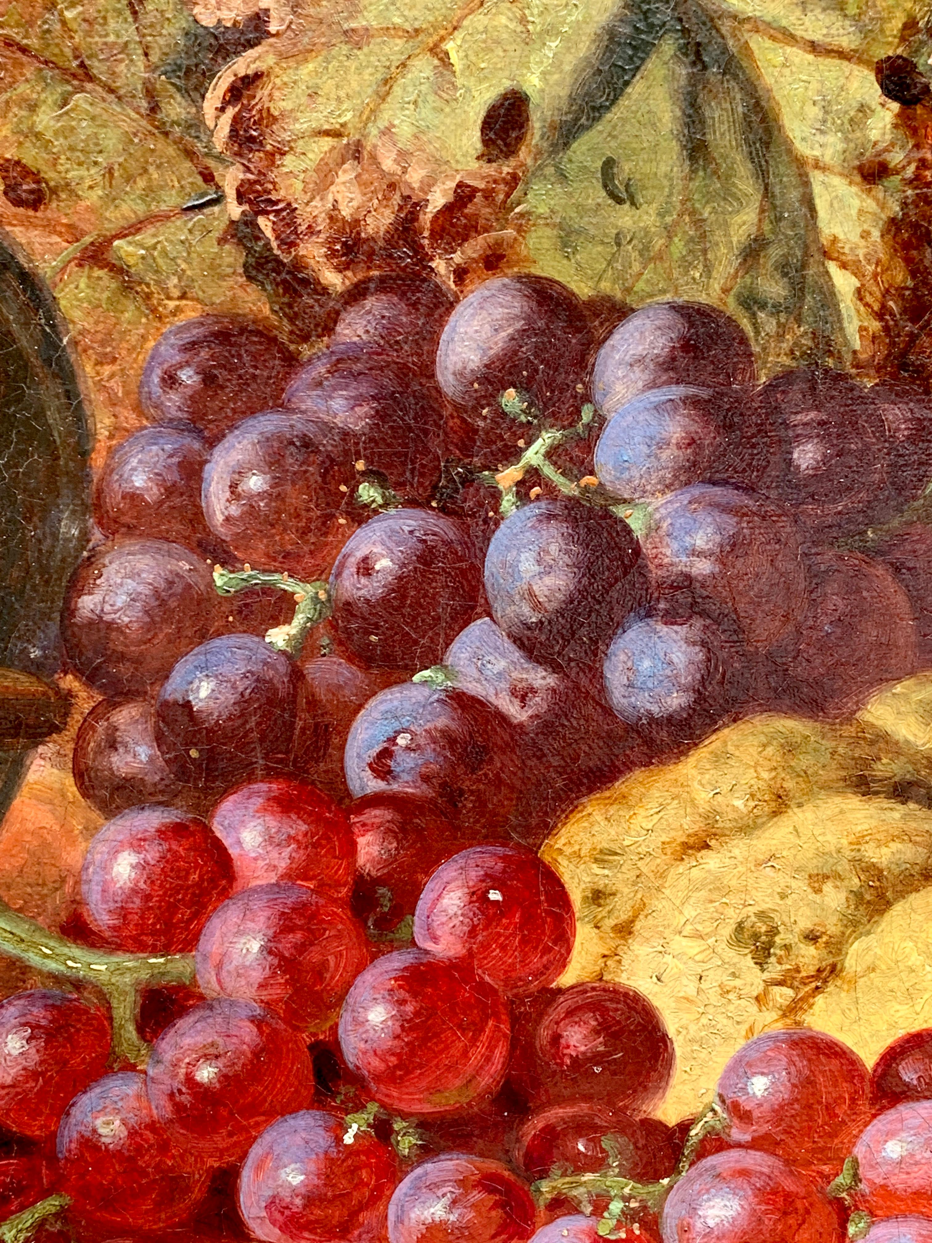 Huile anglaise du 19e siècle représentant une nature morte de fruits, A Silver allemand avec couvercle en argent - Victorien Painting par CHARLES THOMAS BALE