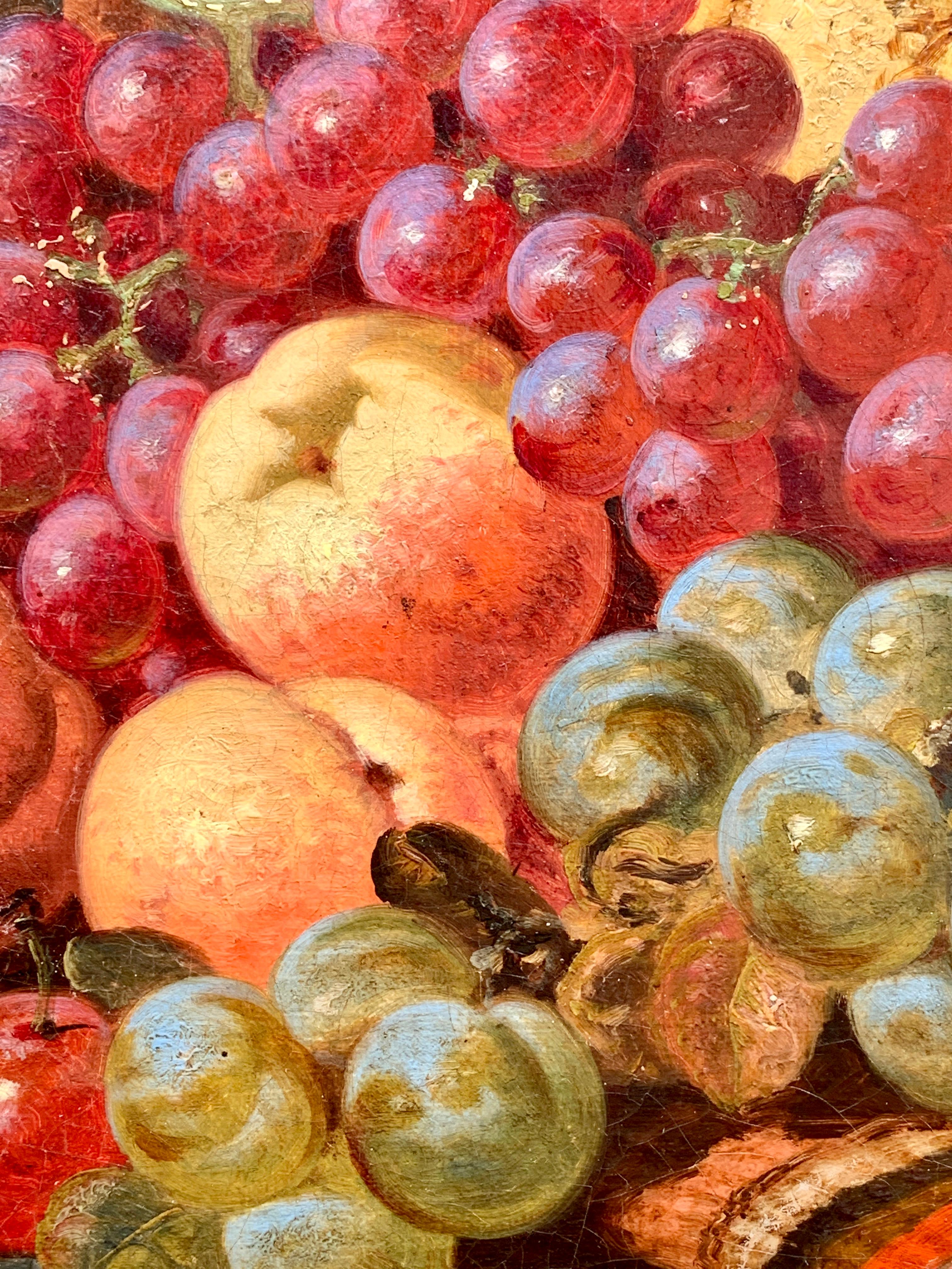 Huile anglaise du 19e siècle représentant une nature morte de fruits, A Silver allemand avec couvercle en argent en vente 1