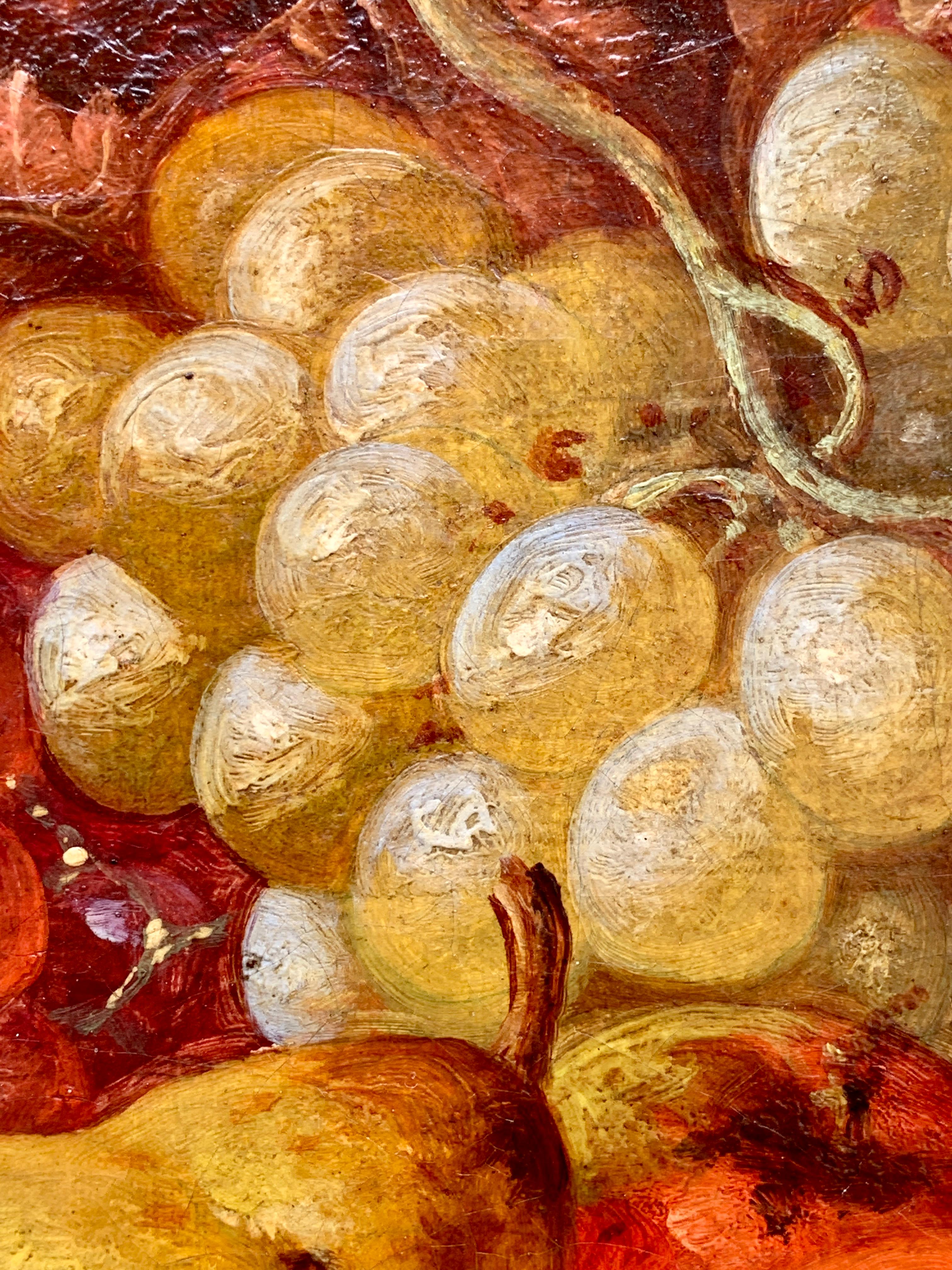 Huile anglaise du 19e siècle représentant des natures mortes de fruits, pigeons, poires, raisins et poires en vente 3