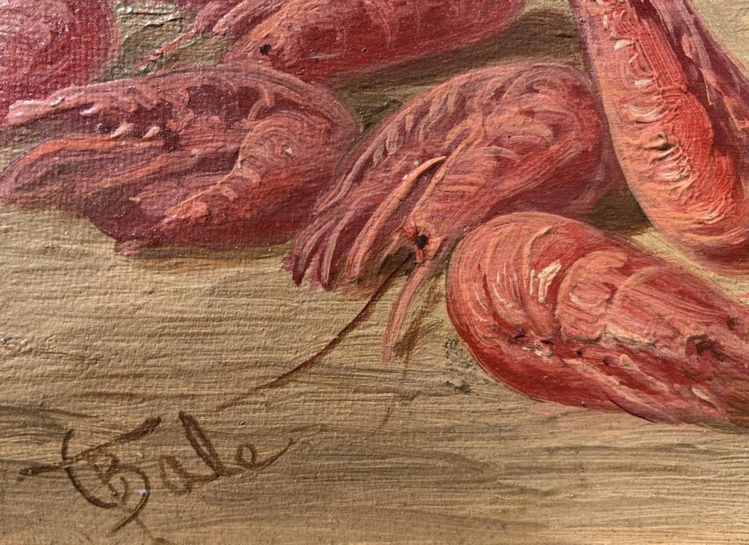 Charles Bale (Británico) - Pintura de bodegones del siglo XIX - Pescado y gambas en venta 6