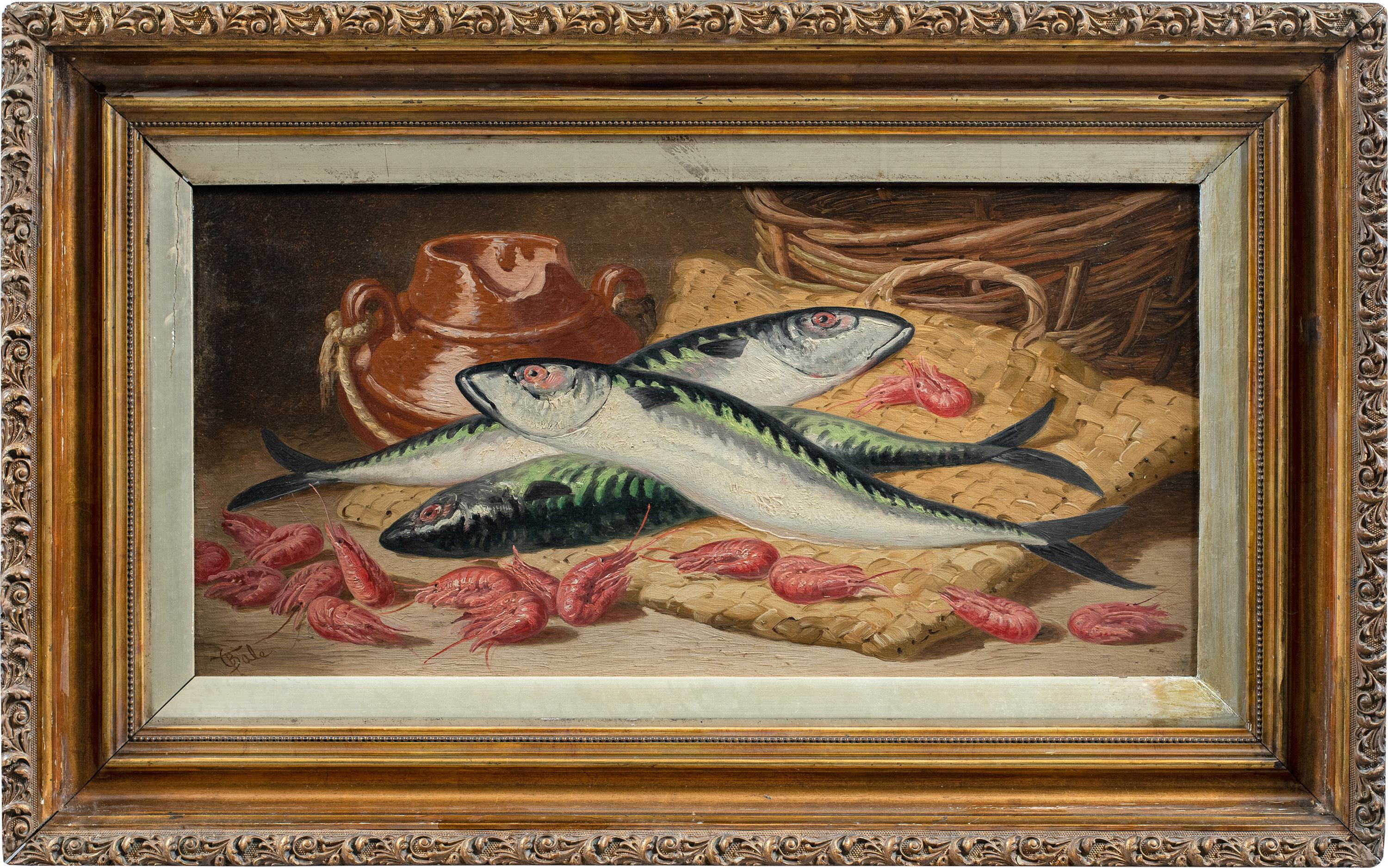 Charles Bale (British) - 19th century still life painting - Fish and shrimp