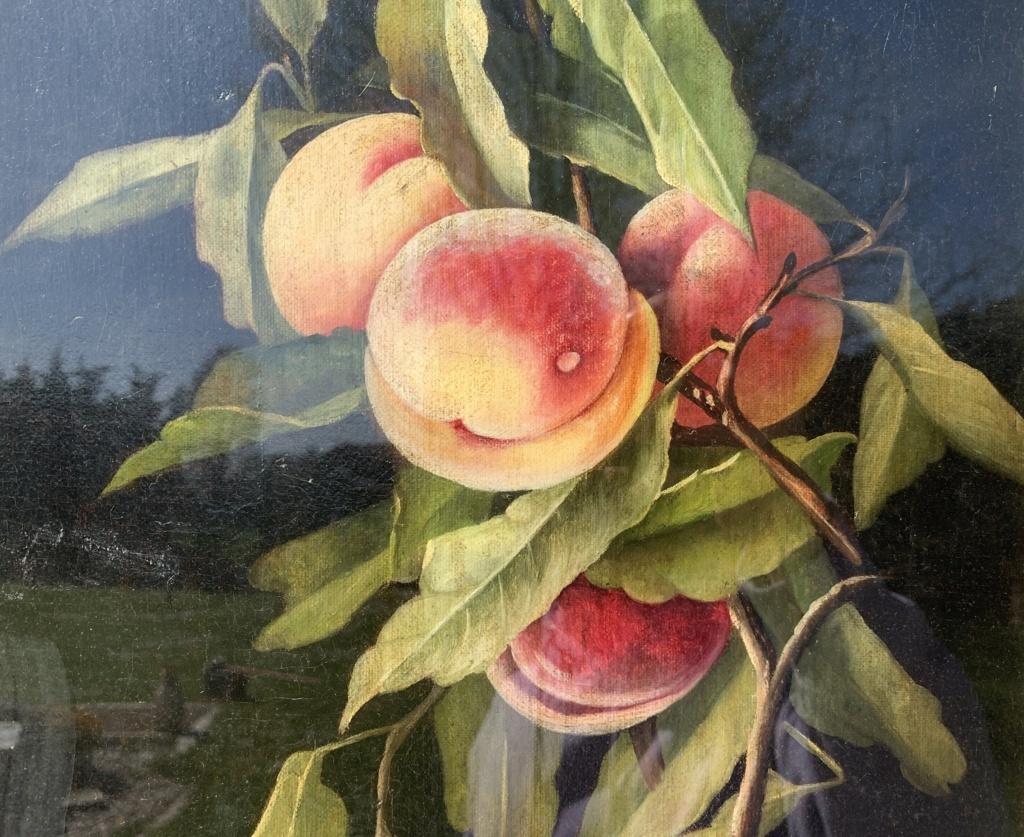 Charles Thomas Bale (Brite, 1845 - 1925) - Stillleben mit Pfirsichen.

61 x 30 cm ohne Rahmen, 88,5 x 57,5 cm mit Rahmen.

Antikes Ölgemälde auf Leinwand, im Passepartout in einem geschnitzten Holzrahmen.

- Werk signiert unten links: 