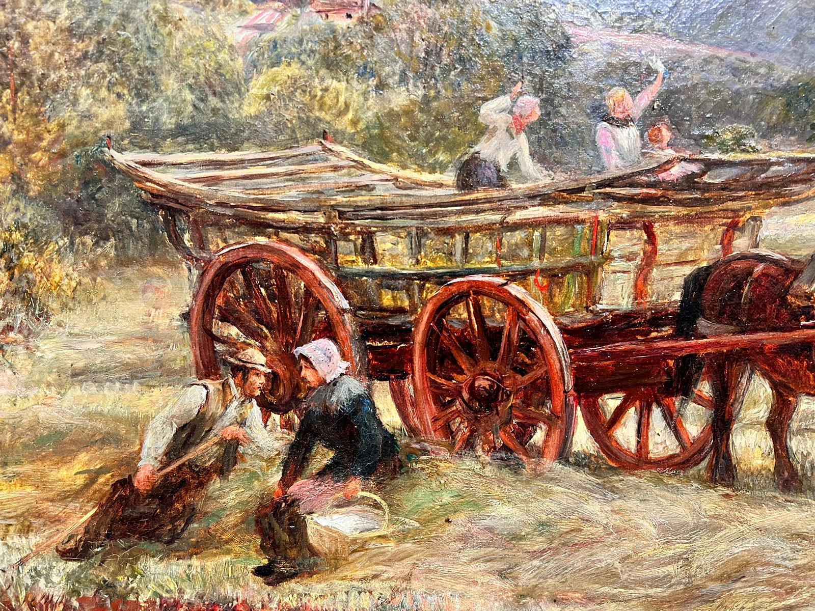 Huge Victorian Signed Oil Painting Hay Making in the Surrey Horse & Cart For Sale 1