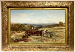 Huge Victorian Signed Oil Painting Hay Making in the Surrey Horse & Cart