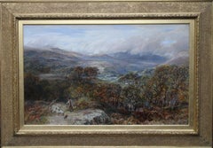 Panoramic Shepherd’s View - British 19thC oil painting Welsh landscape Snowdon