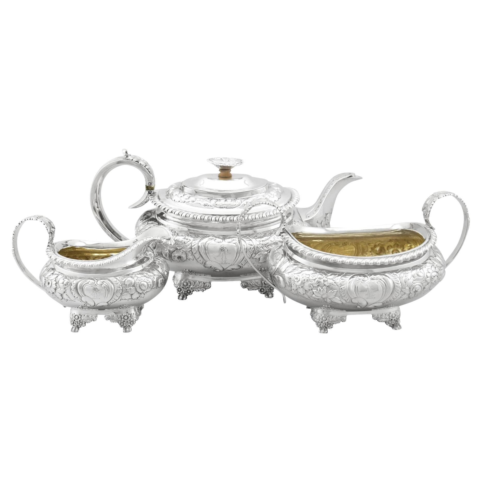 Charles Thomas Fox Antique Sterling Silver Three Piece Tea Service For Sale
