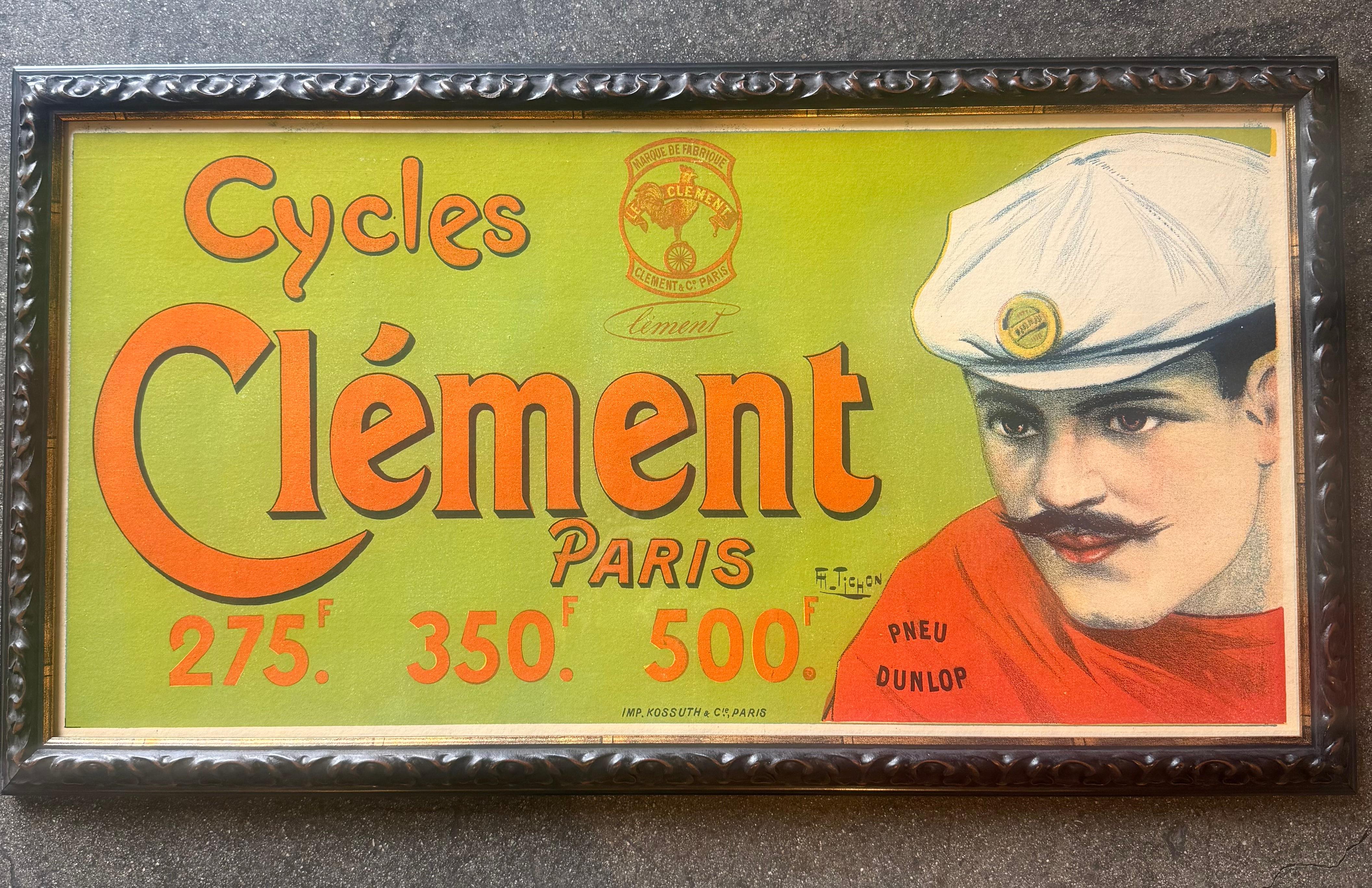 Print Charles Tichon - 1895 Affiche lithographique des Cycles Clément Paris