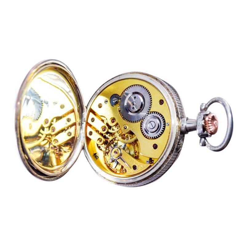 Charles Tissot Gun Metal Silver and Gold Coin Edged Open Faced Pocket Watch For Sale 6