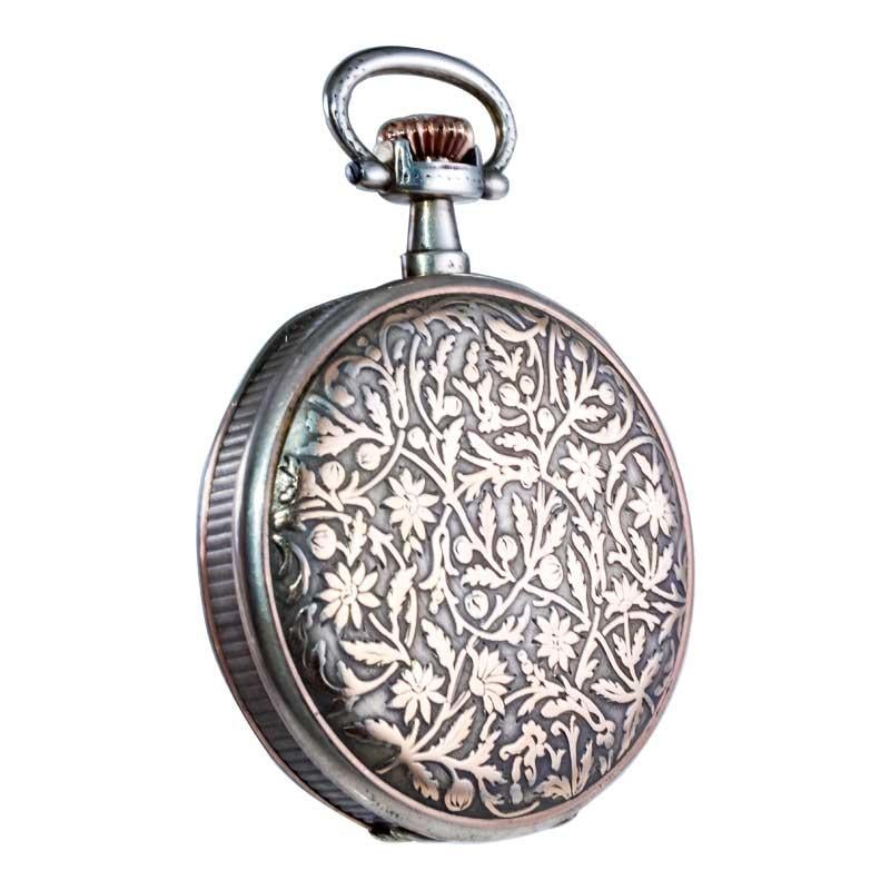 Charles Tissot Gun Metal Silver and Gold Coin Edged Open Faced Pocket Watch For Sale 1