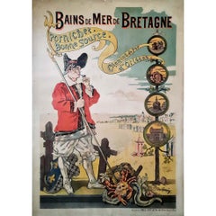 Antique 1892 Original poster for Chemins de fer d'Orléans : Bains de Bretagne Pornichet