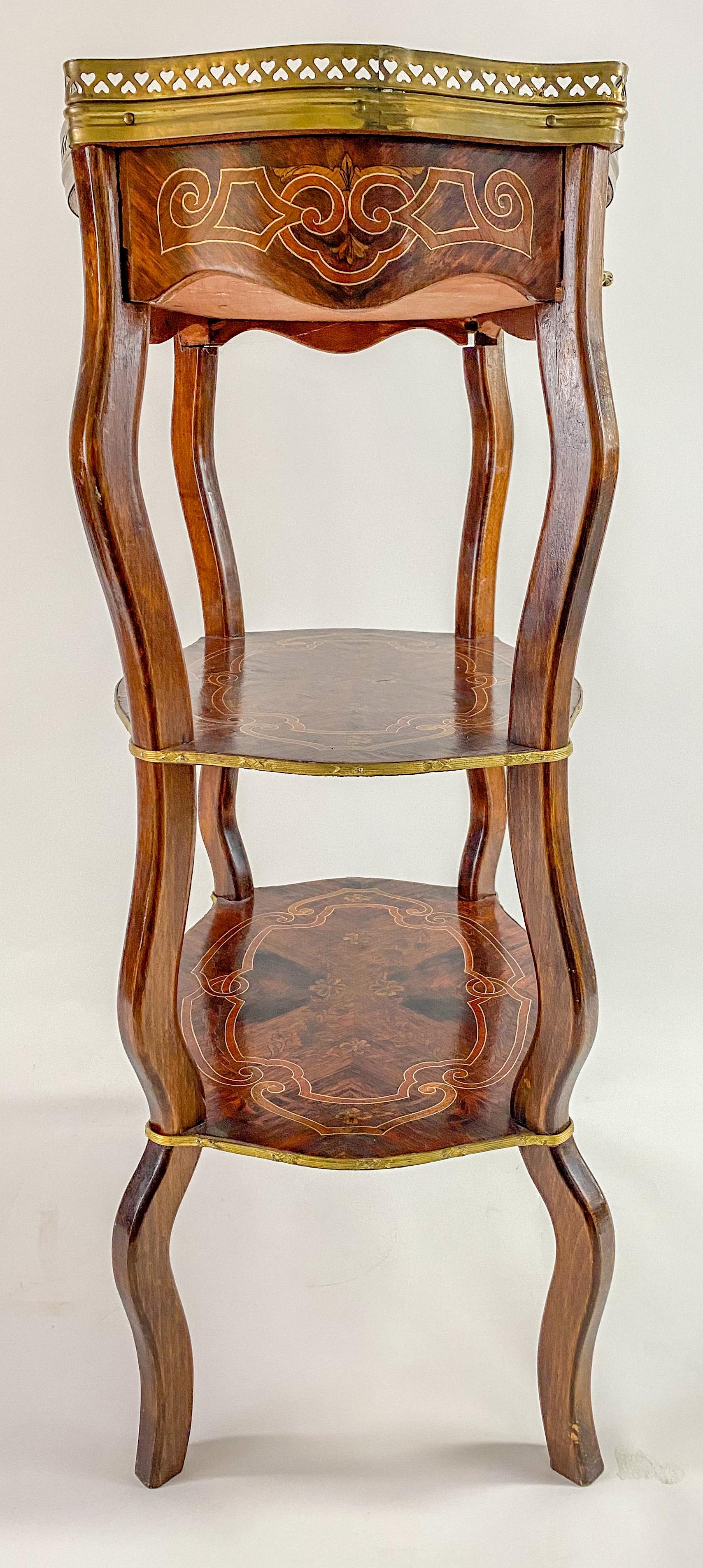 Charles Topino Style French Transitional Marquetry Design Side, End Table, Pair 4