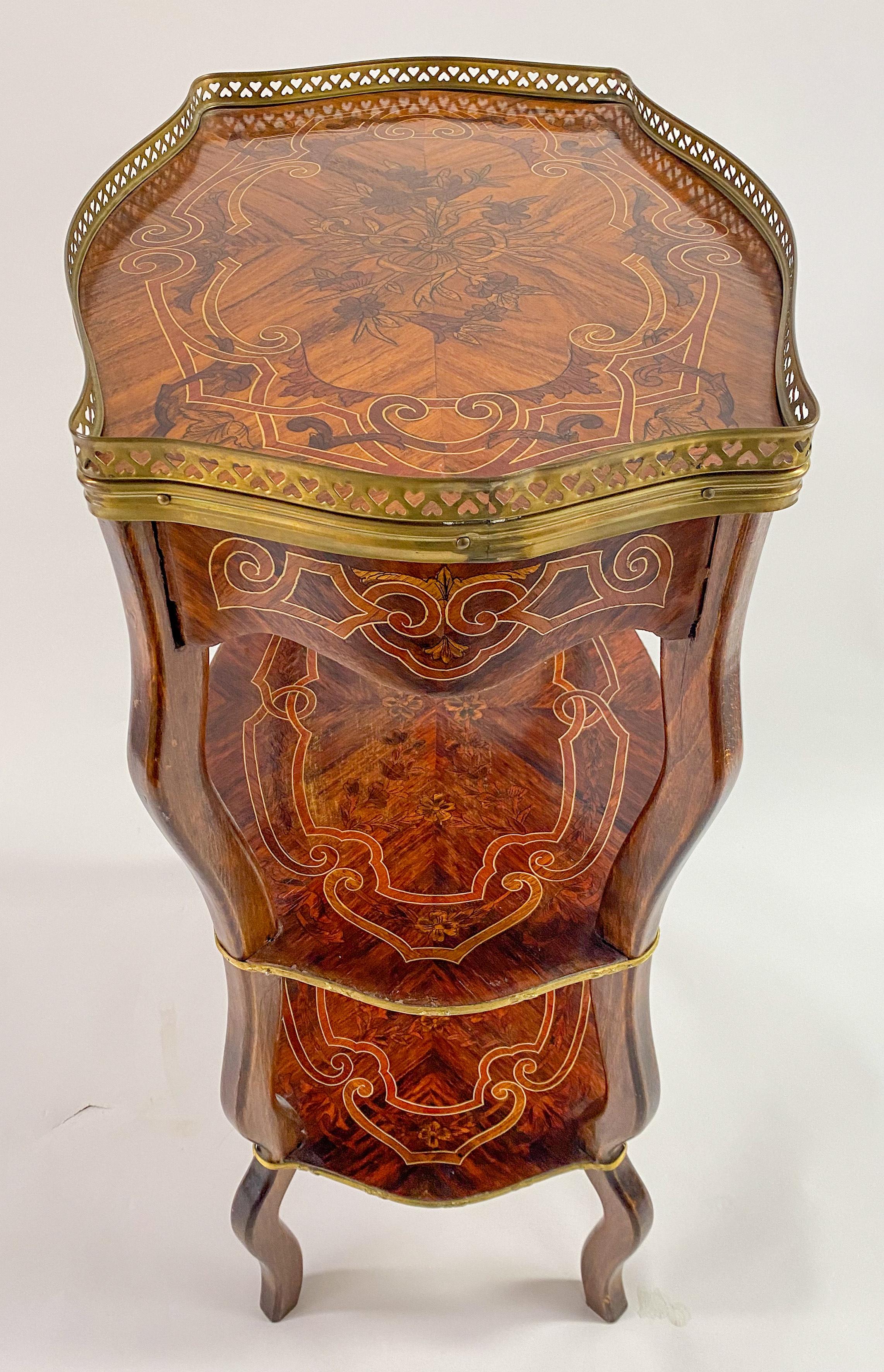 Charles Topino Style French Transitional Marquetry Design Side, End Table, Pair 5