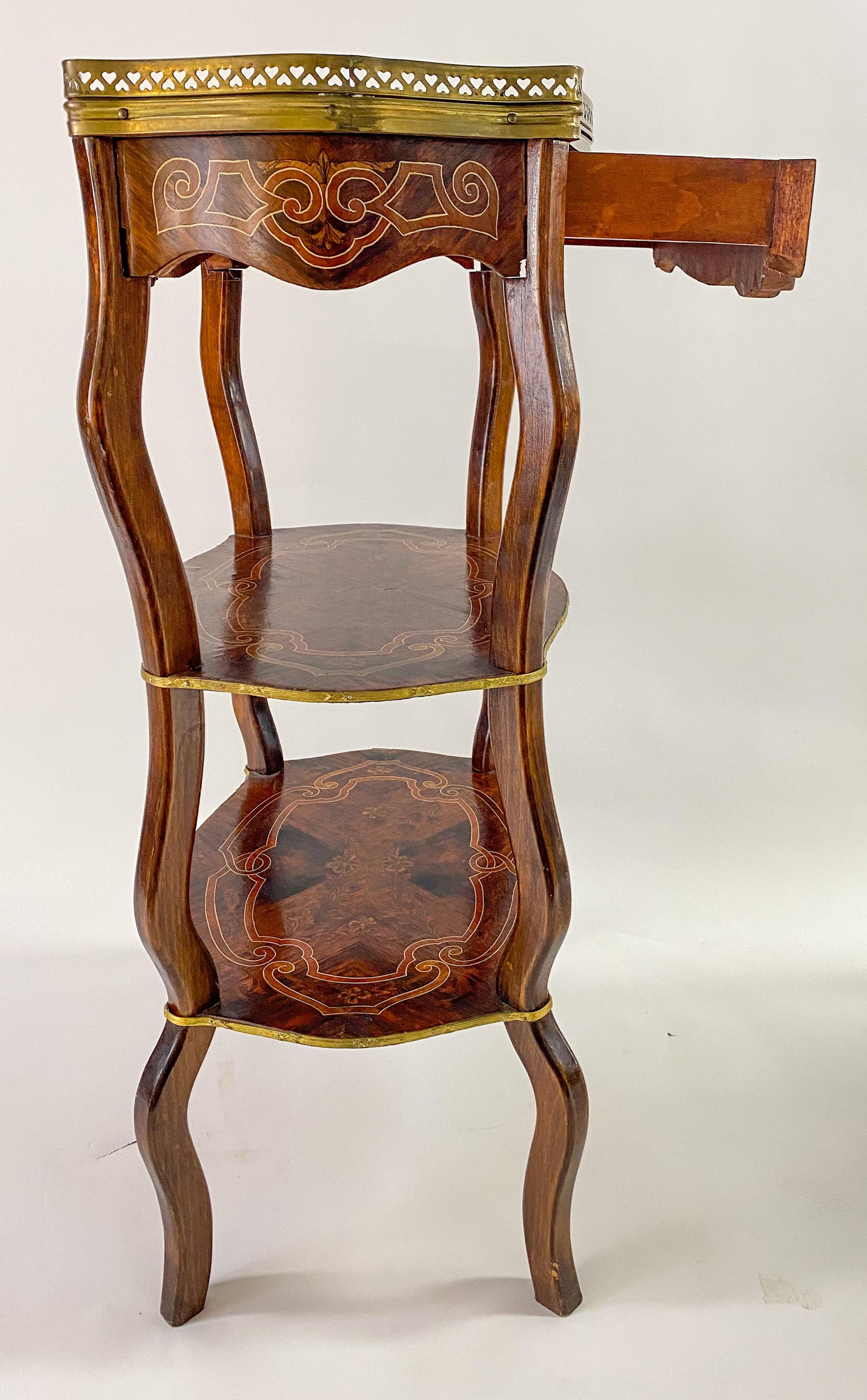 Charles Topino Style French Transitional Marquetry Design Side, End Table, Pair 7