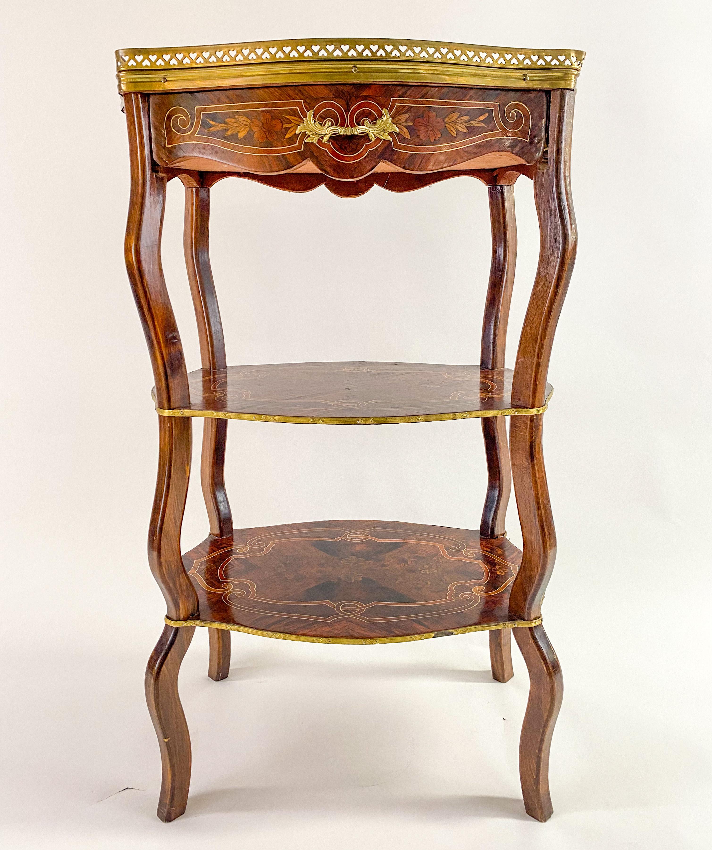 19th Century Charles Topino Style French Transitional Marquetry Design Side, End Table, Pair