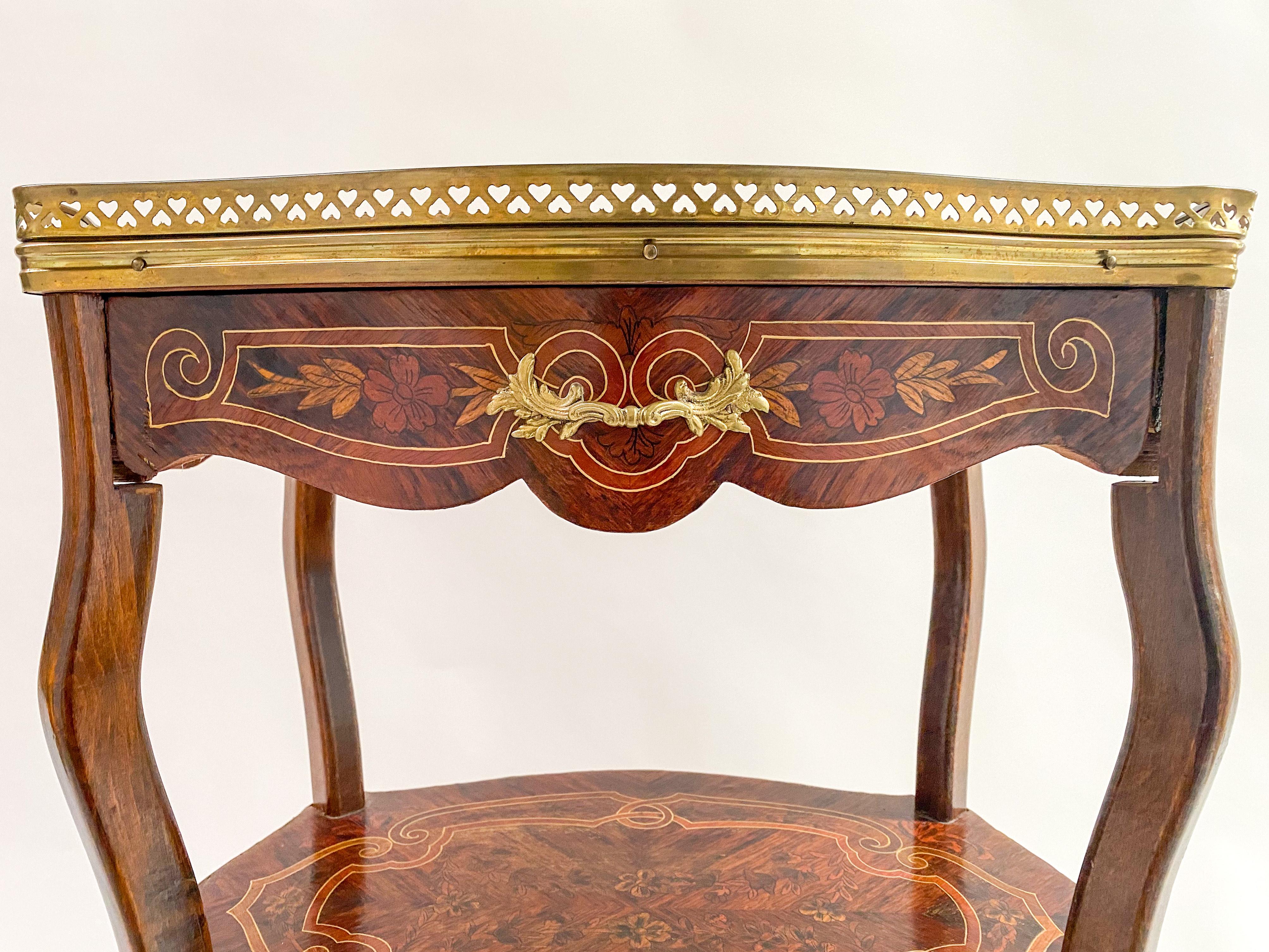 Charles Topino Style French Transitional Marquetry Design Side, End Table, Pair 1