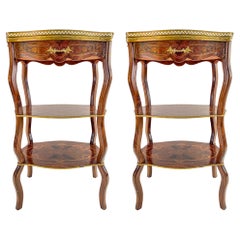 Antique Charles Topino Style French Transitional Marquetry Design Side, End Table, Pair