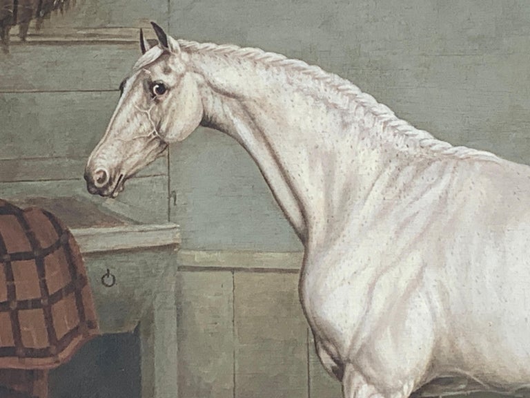 English 19th century portrait of a White / Grey hunter in a stable.


Charles Towne was born in Wigan in 1763. He was trained as a coach painter, and by the age of 17 was set up in the City as a japanner and decorative painter. Towne also studied