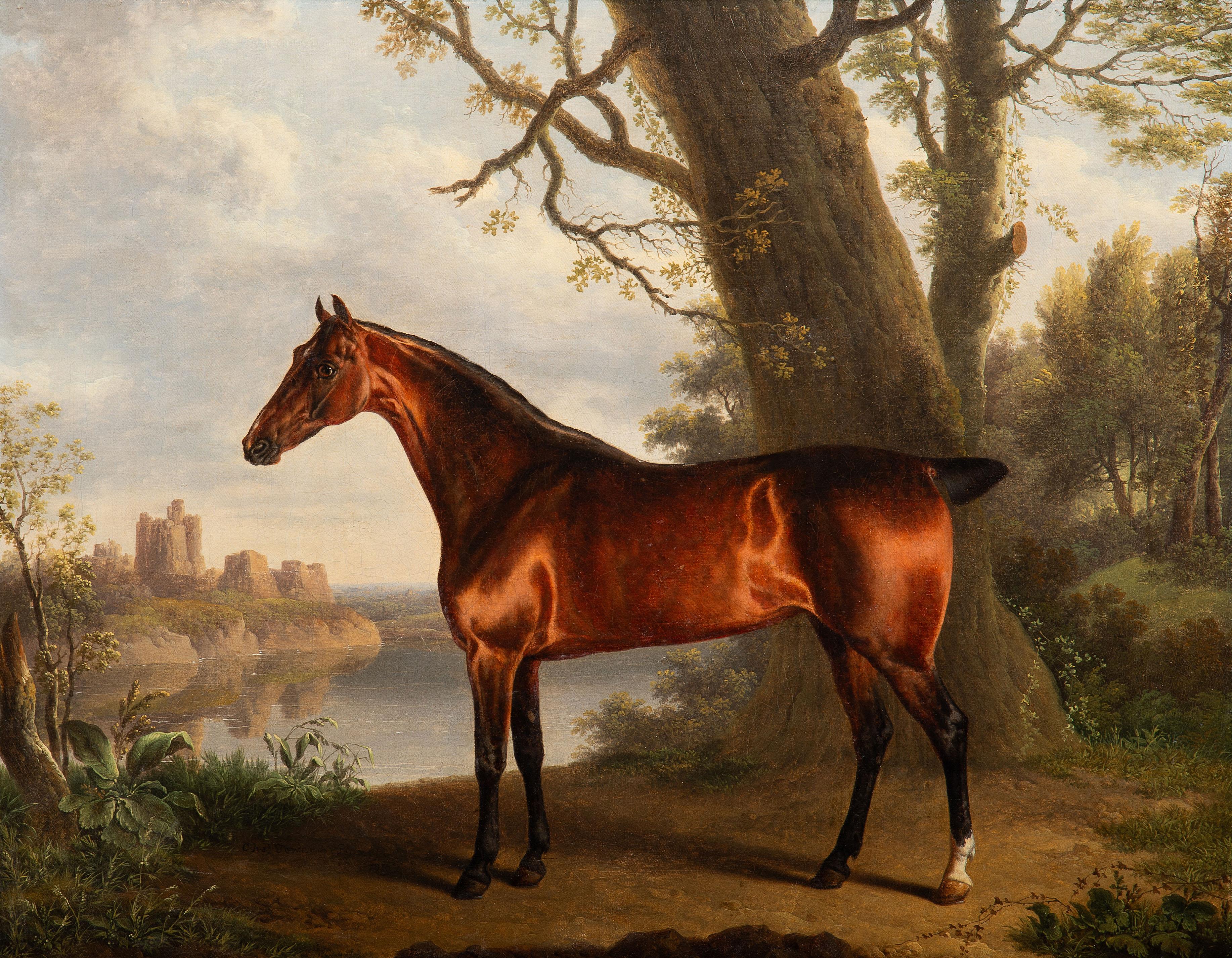 A bay hunter in a landscape - Painting by Charles Towne