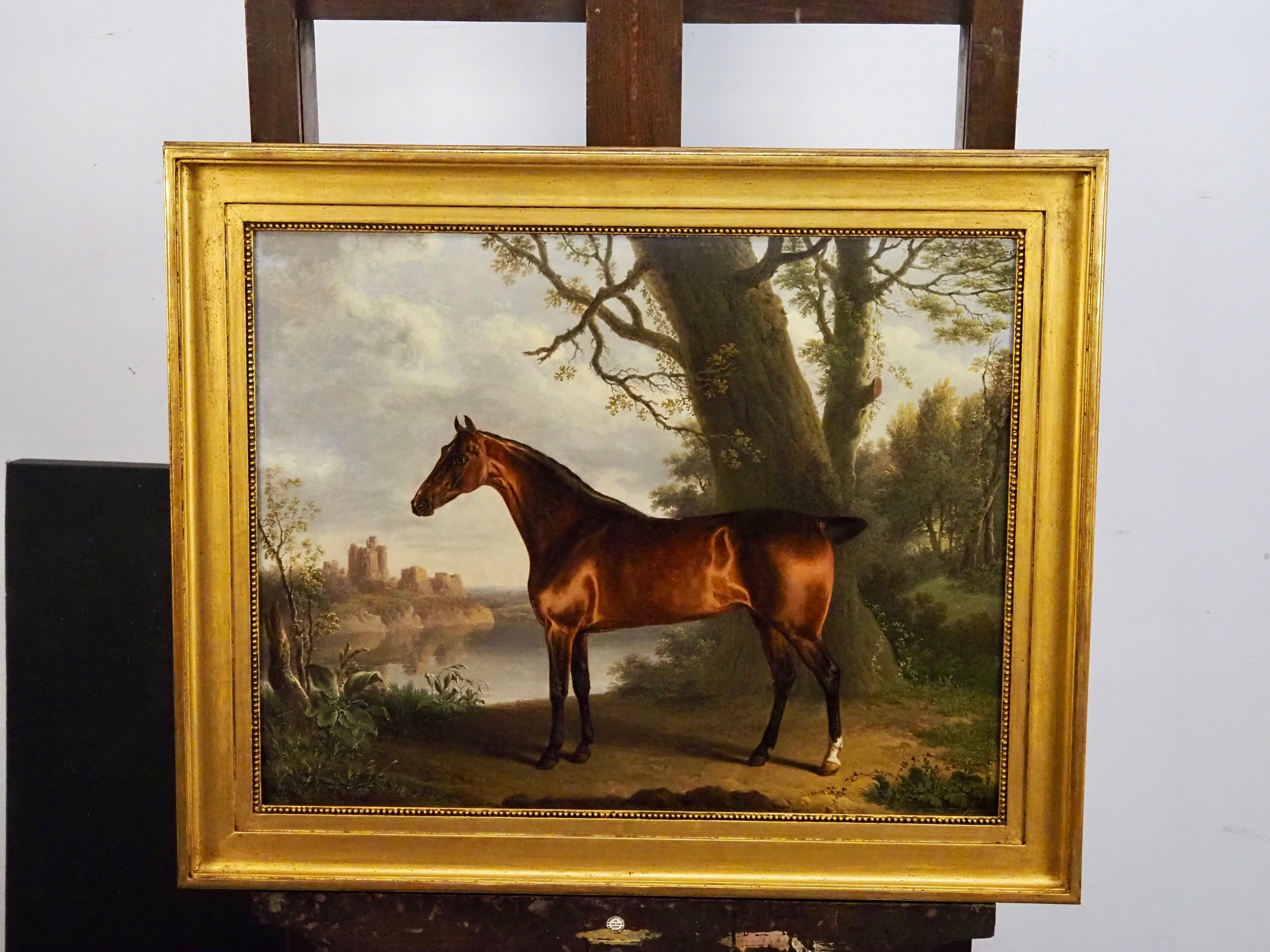 A bay hunter in a landscape - Old Masters Painting by Charles Towne
