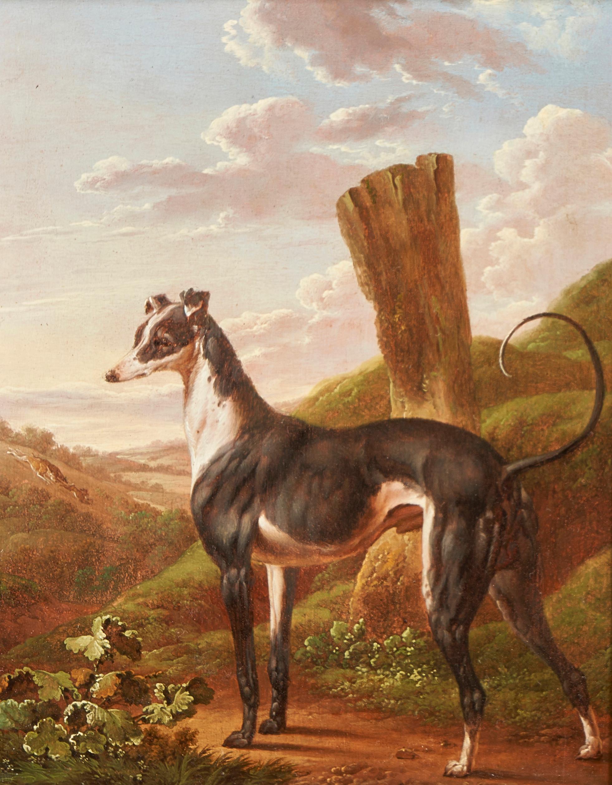 Un levriero in un paesaggio - Painting di Charles Towne