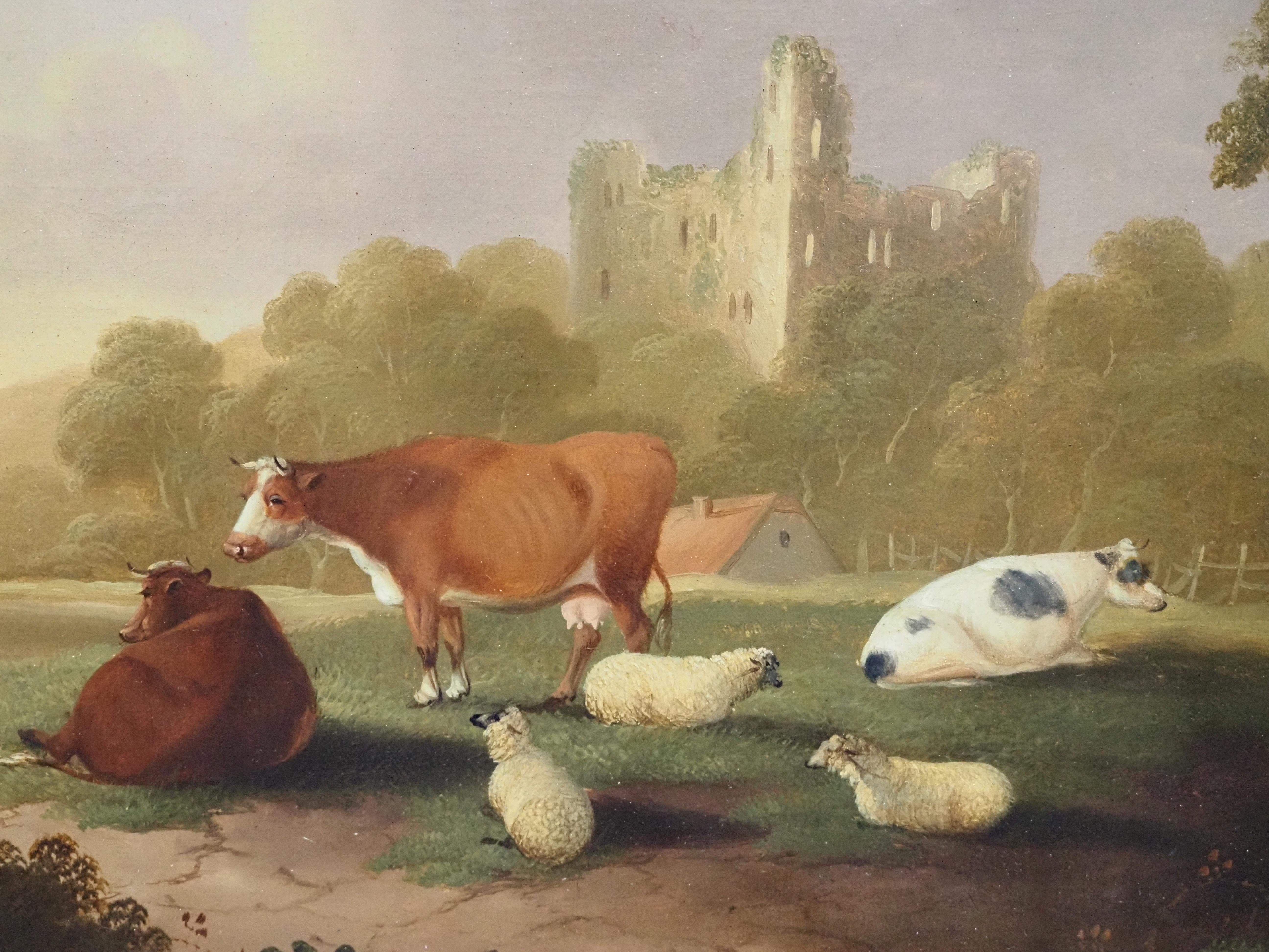 Charles Towne (1763-1840)
Cattle and sheep on the riverbank, a castle beyond
Cattle and sheep on the riverbank, a windmill beyond
Both signed 'C. Towne' lower right
A Pair, oil on canvas
each 26 x 30 in

Provenance
Private Collection,