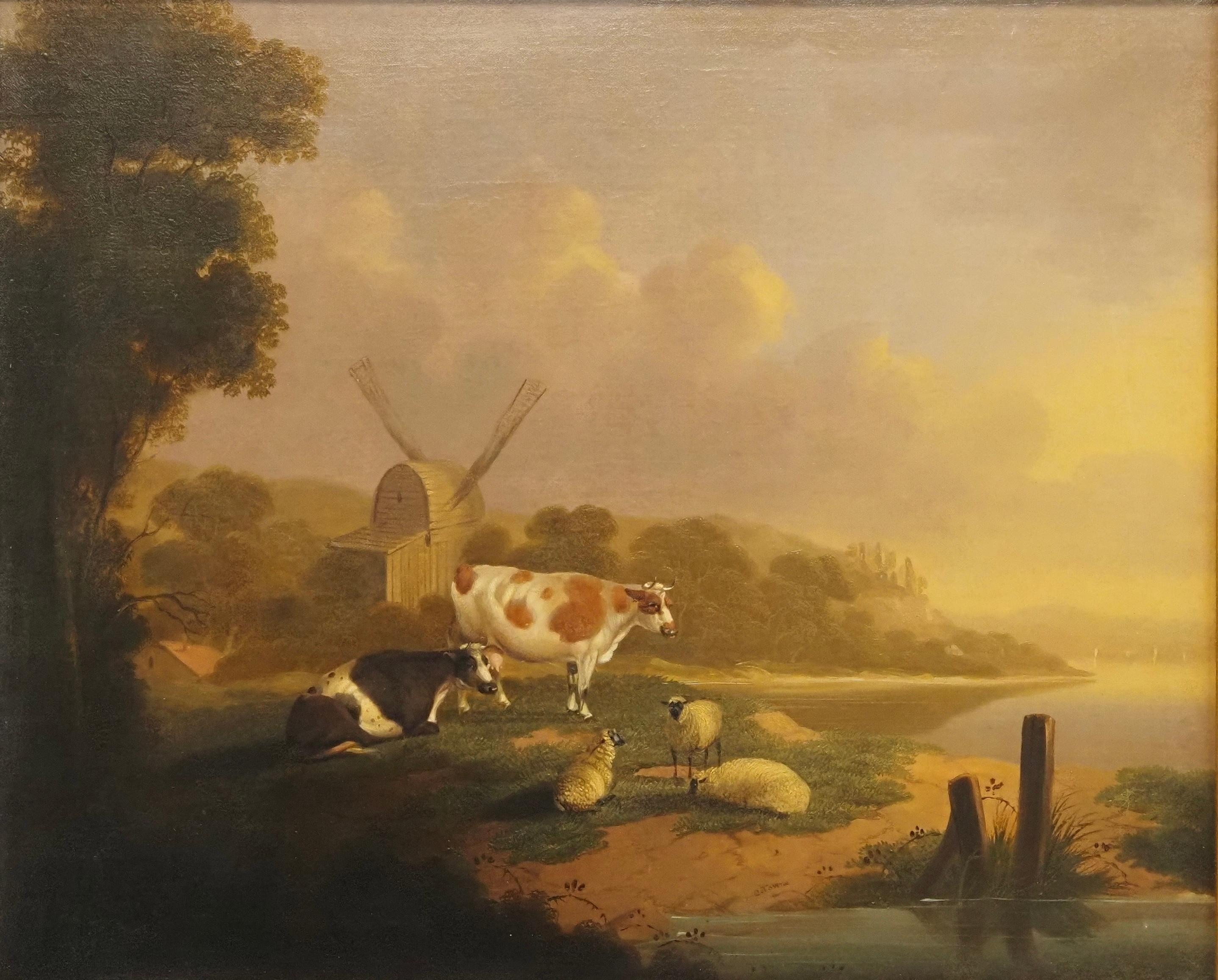 A pair of Landscapes, - A river landscape, with cattle and sheep resting 2