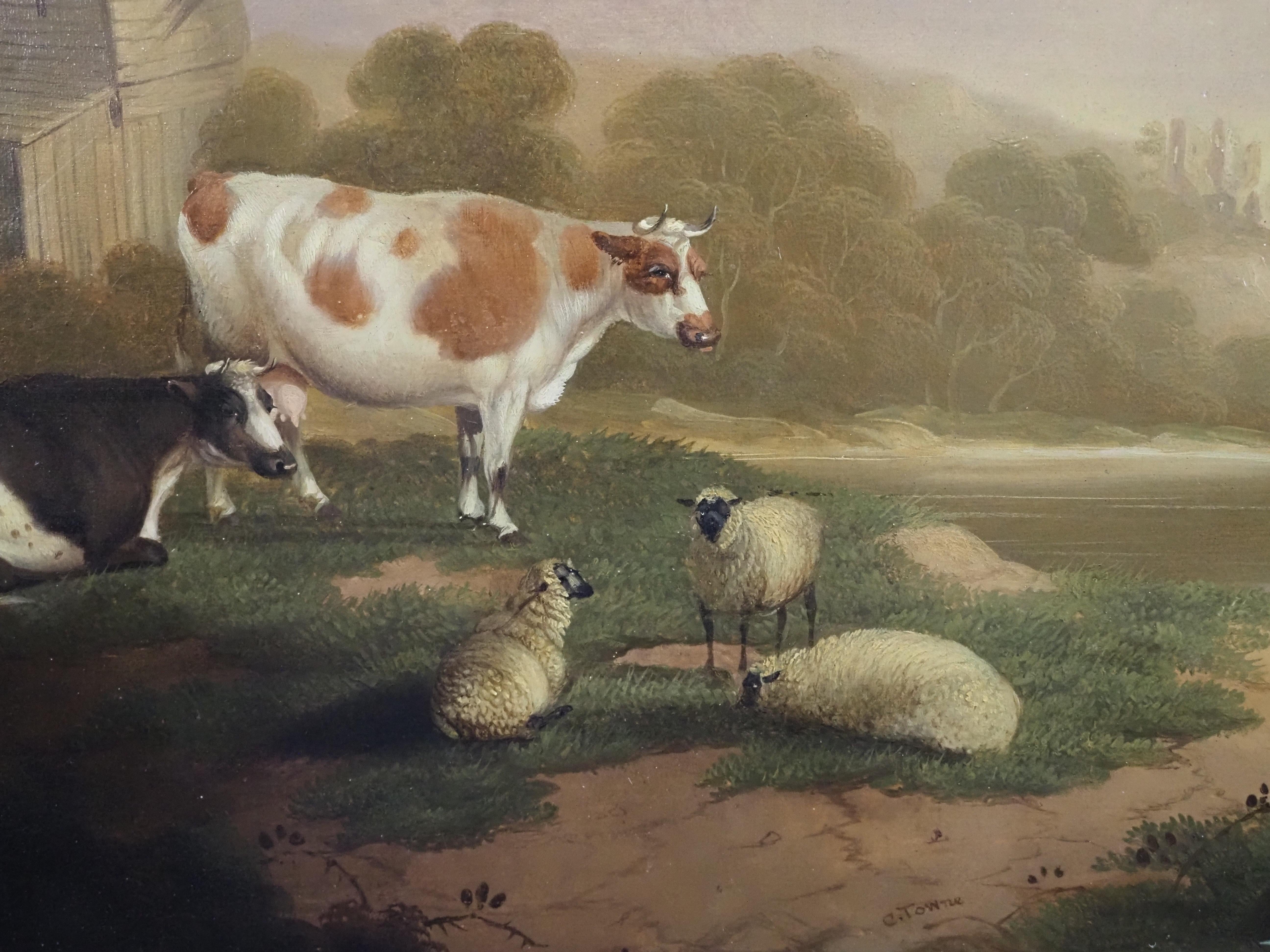 A pair of Landscapes, - A river landscape, with cattle and sheep resting 5