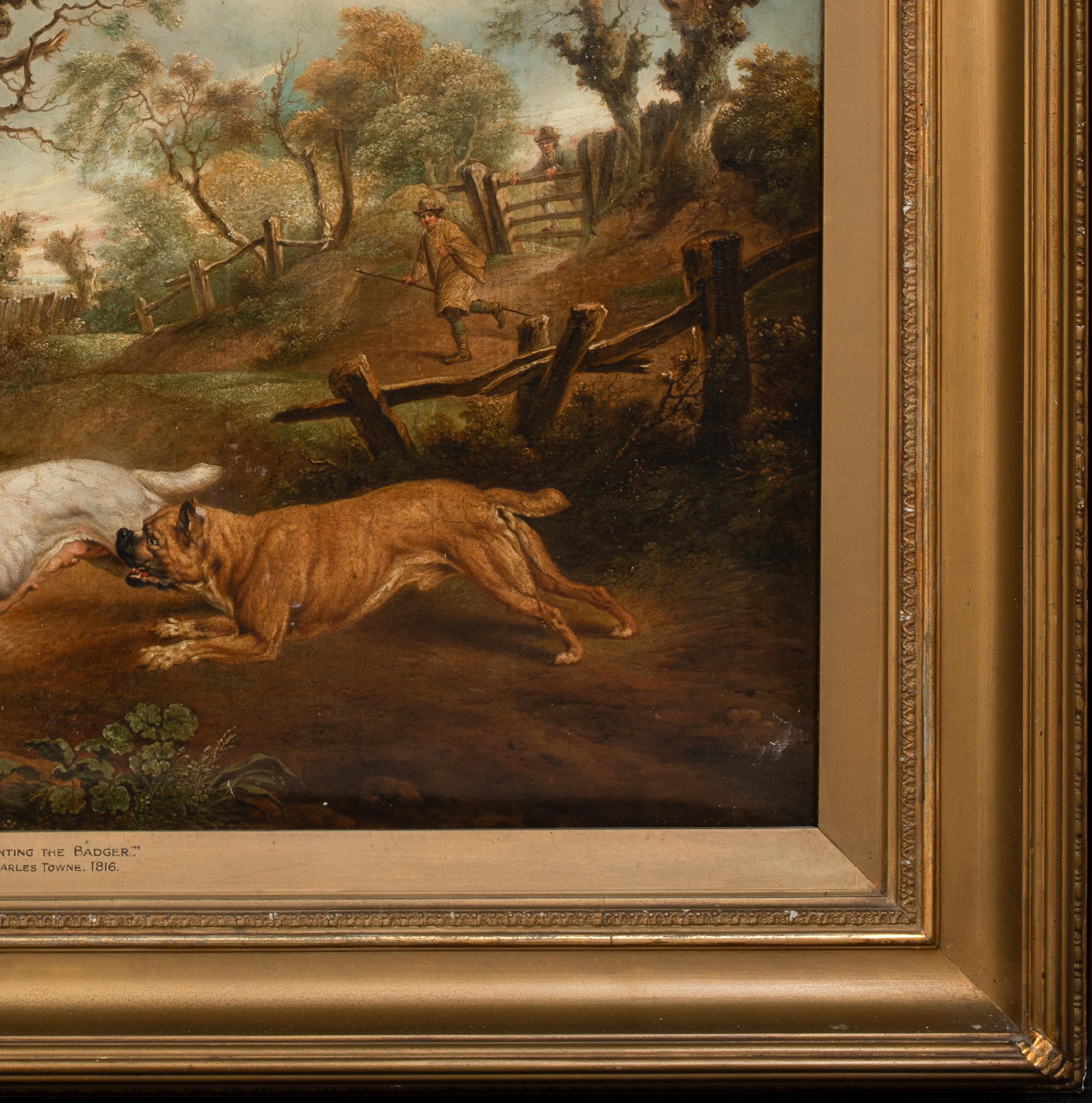 Bulldogs Hunting A Badger, 18th Century   attributed to Charles TOWNE (1763-1840 For Sale 1