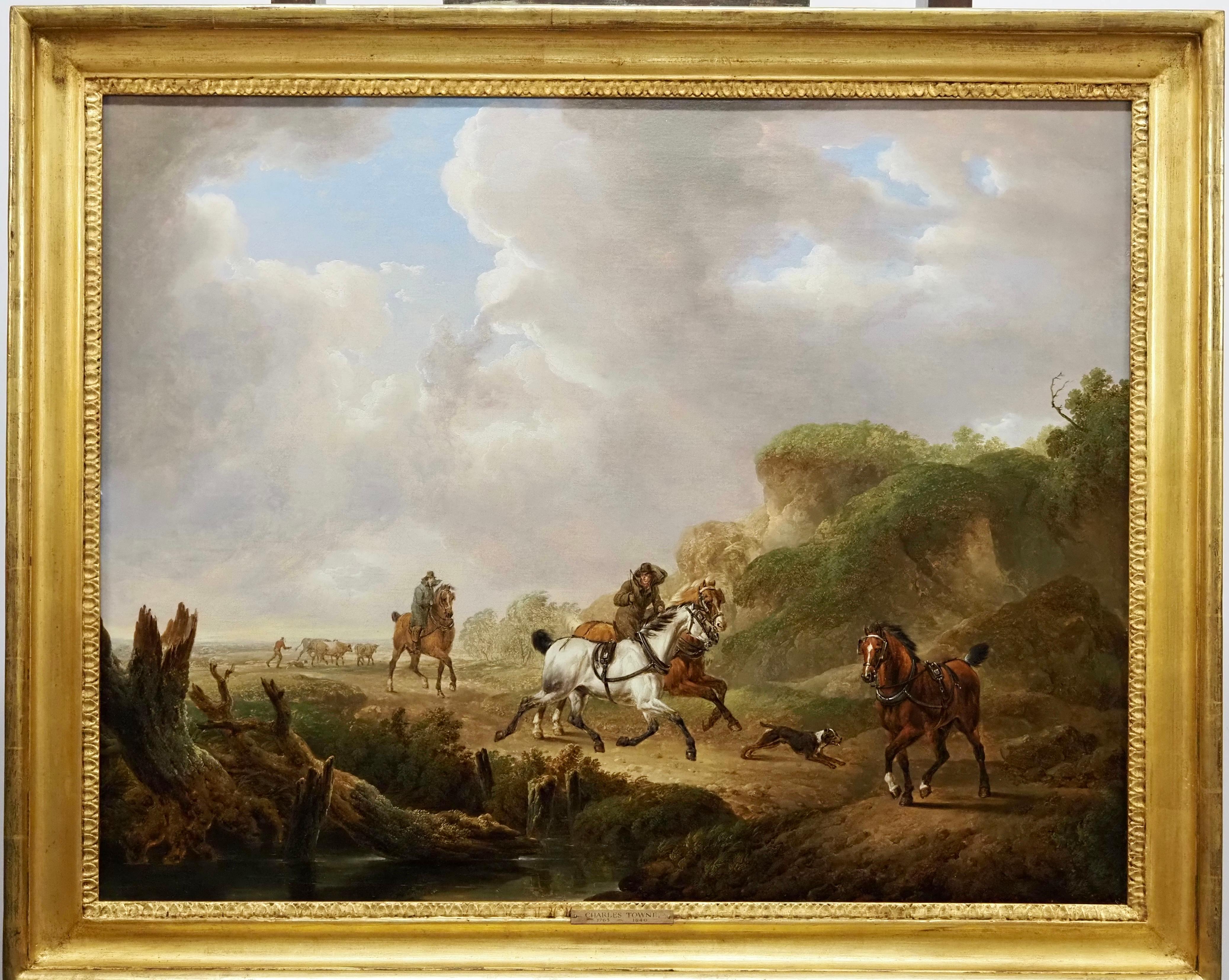 Charles Towne Landscape Painting – Reiter und Hunde auf einem Landweg
