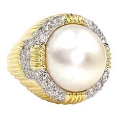 Charles Turi 18 Karat Large Mabe Pearl and Diamond Cocktail Ring