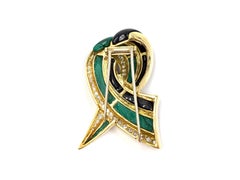 Charles Turi 18 Karat Malachite, Diamond and Onyx Ribbon Brooch