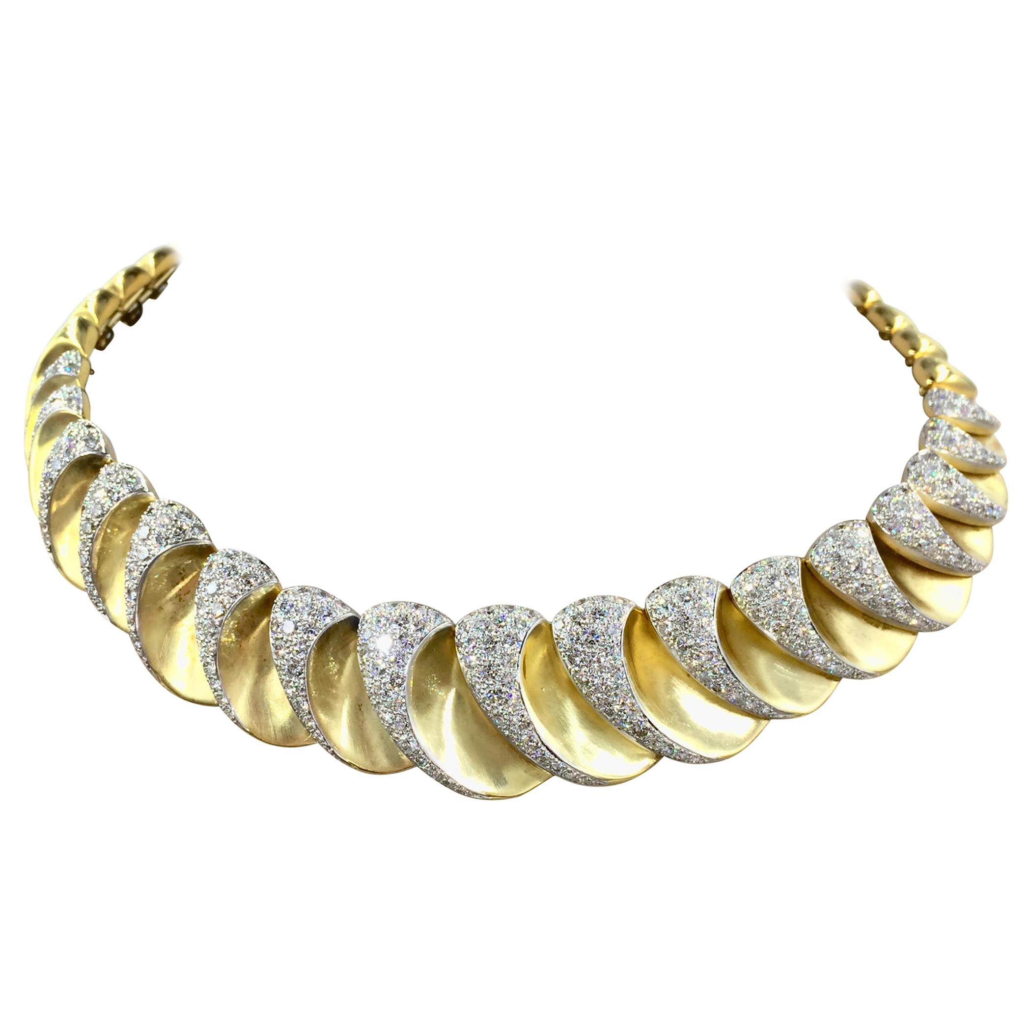 Charles Turi 18 Karat Scalloped Diamond Necklace  For Sale