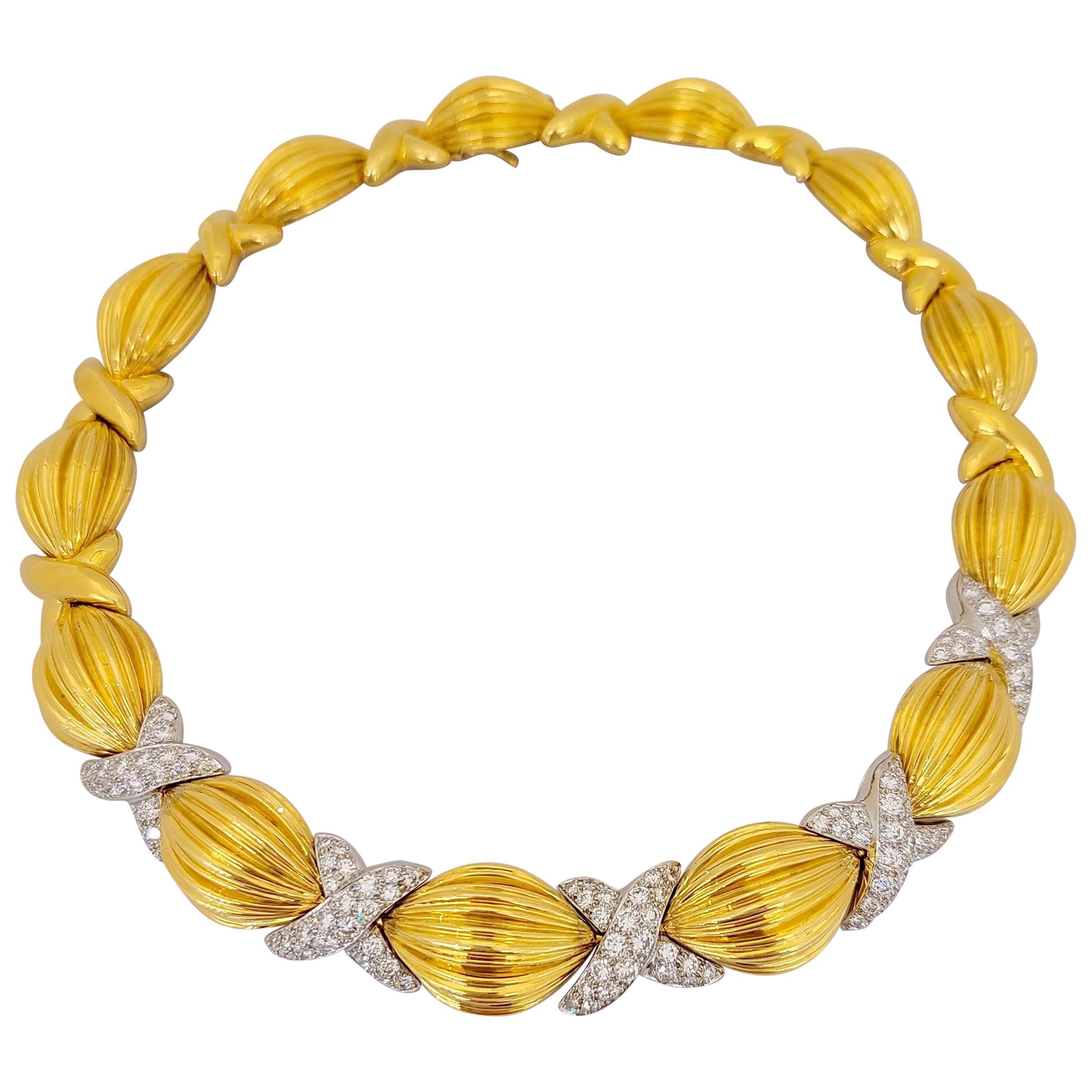 Charles Turi 18 Karat Yellow Gold and 6.32 Carat Diamond Necklace For Sale