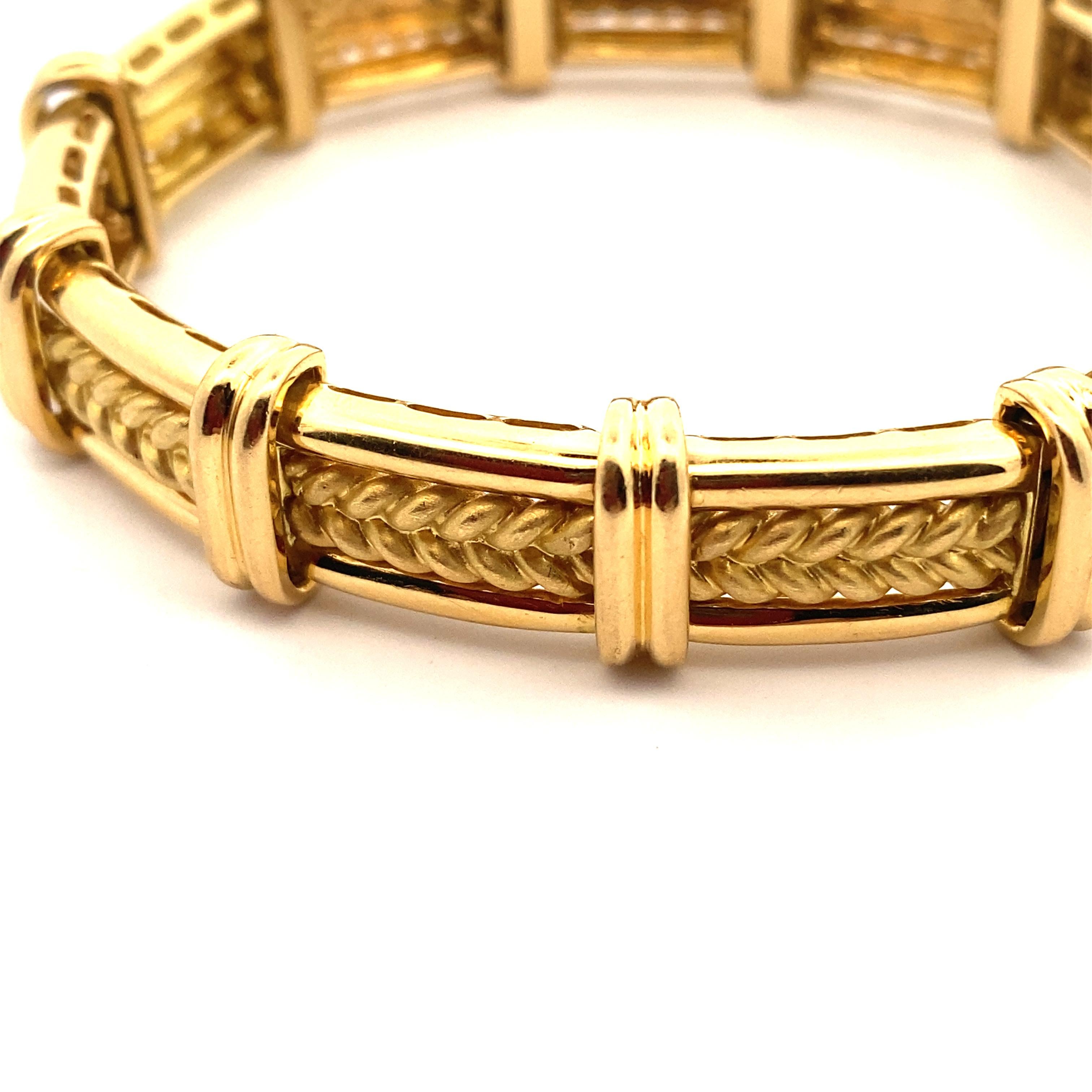 Designed by legendary jewelry designer, Charles Turi, a Hungarian immigrant who served in the U.S. Army. He started designing in 1947 and passed away in 1997.  This isn't just a gold bracelet, it's a TURI gold bracelet!  Crafted of 18k yellow gold,