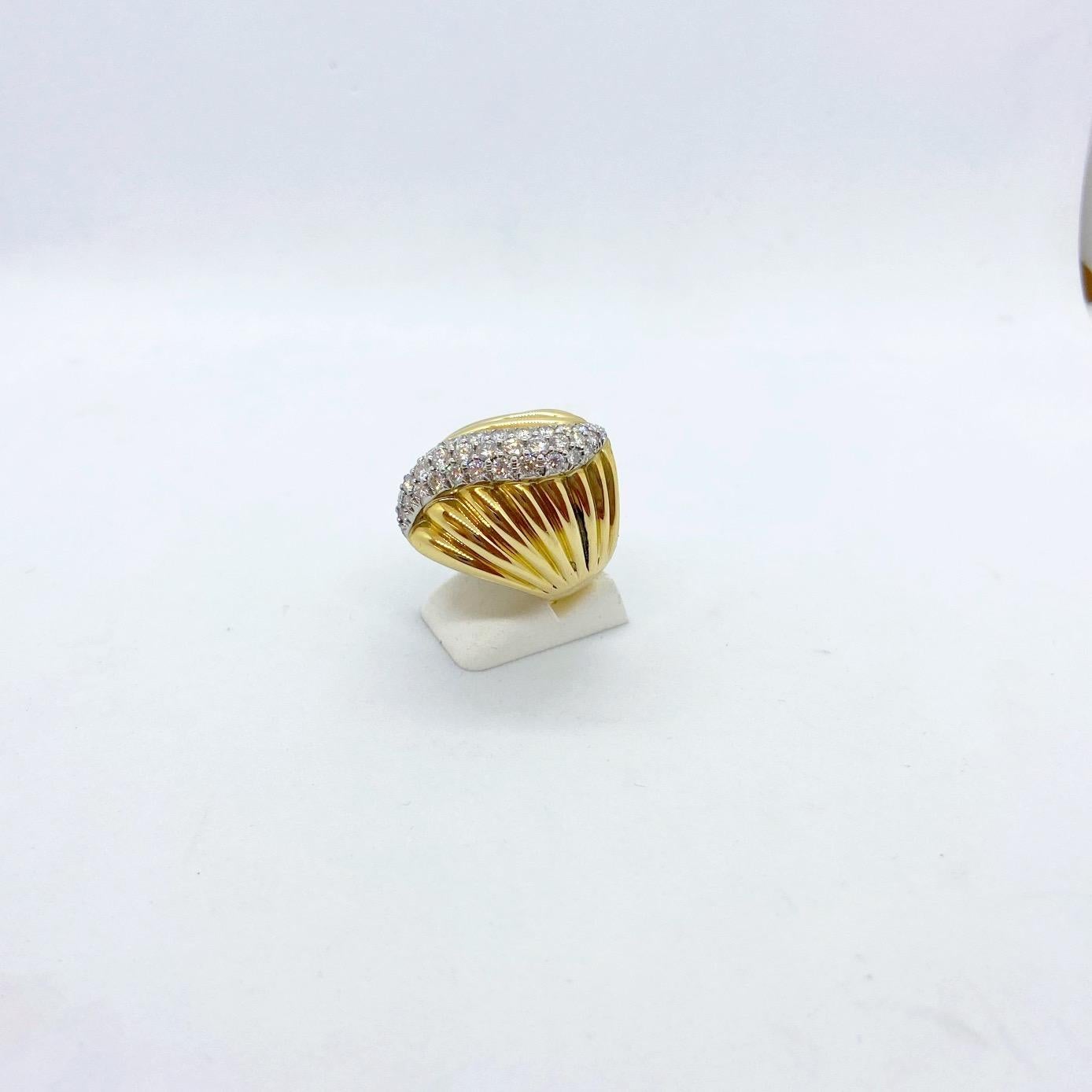 Charles Turi 18 Karat Yellow Gold 1.45 Carat Diamond Swirl Ring For Sale 1