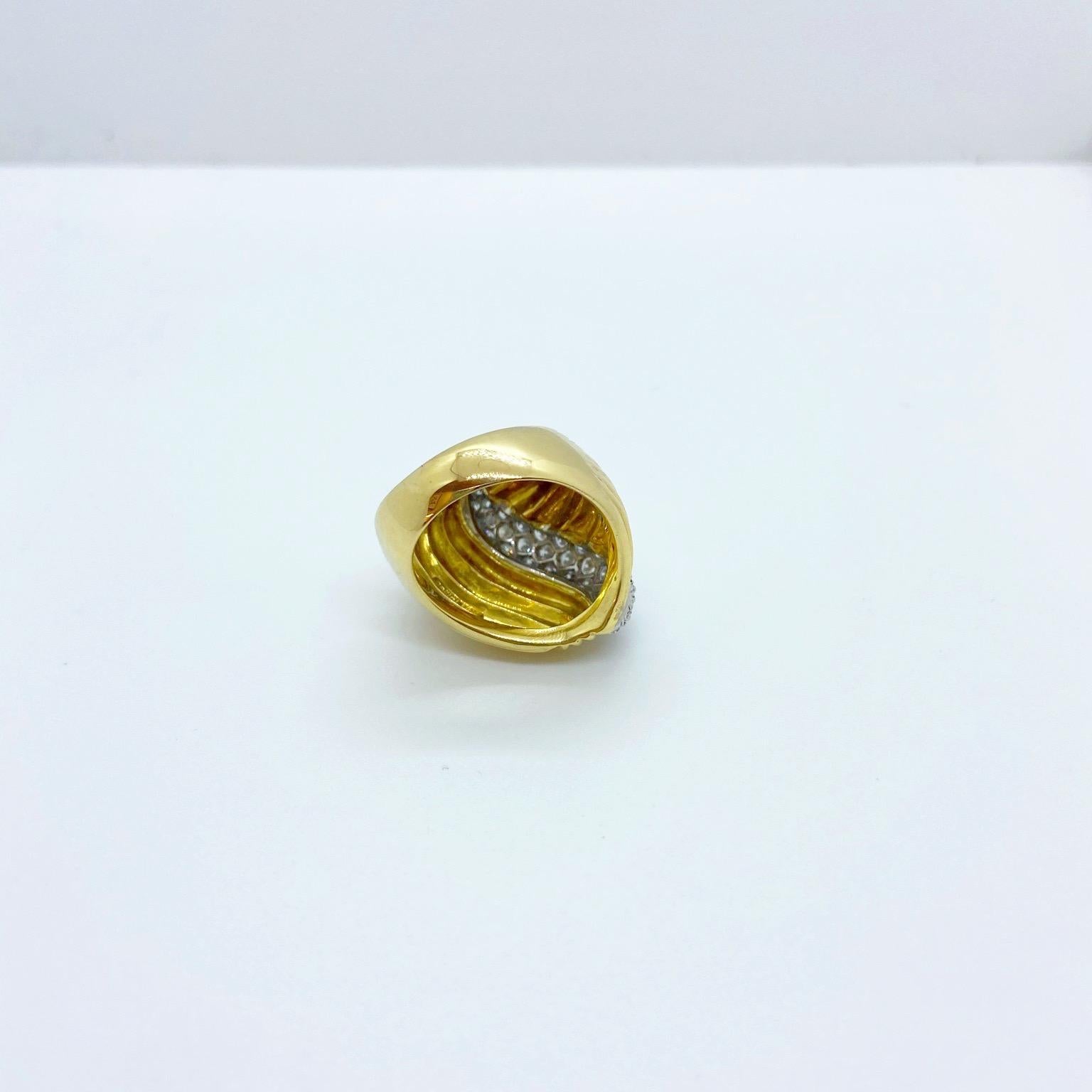 Retro Charles Turi 18 Karat Yellow Gold 1.45 Carat Diamond Swirl Ring For Sale
