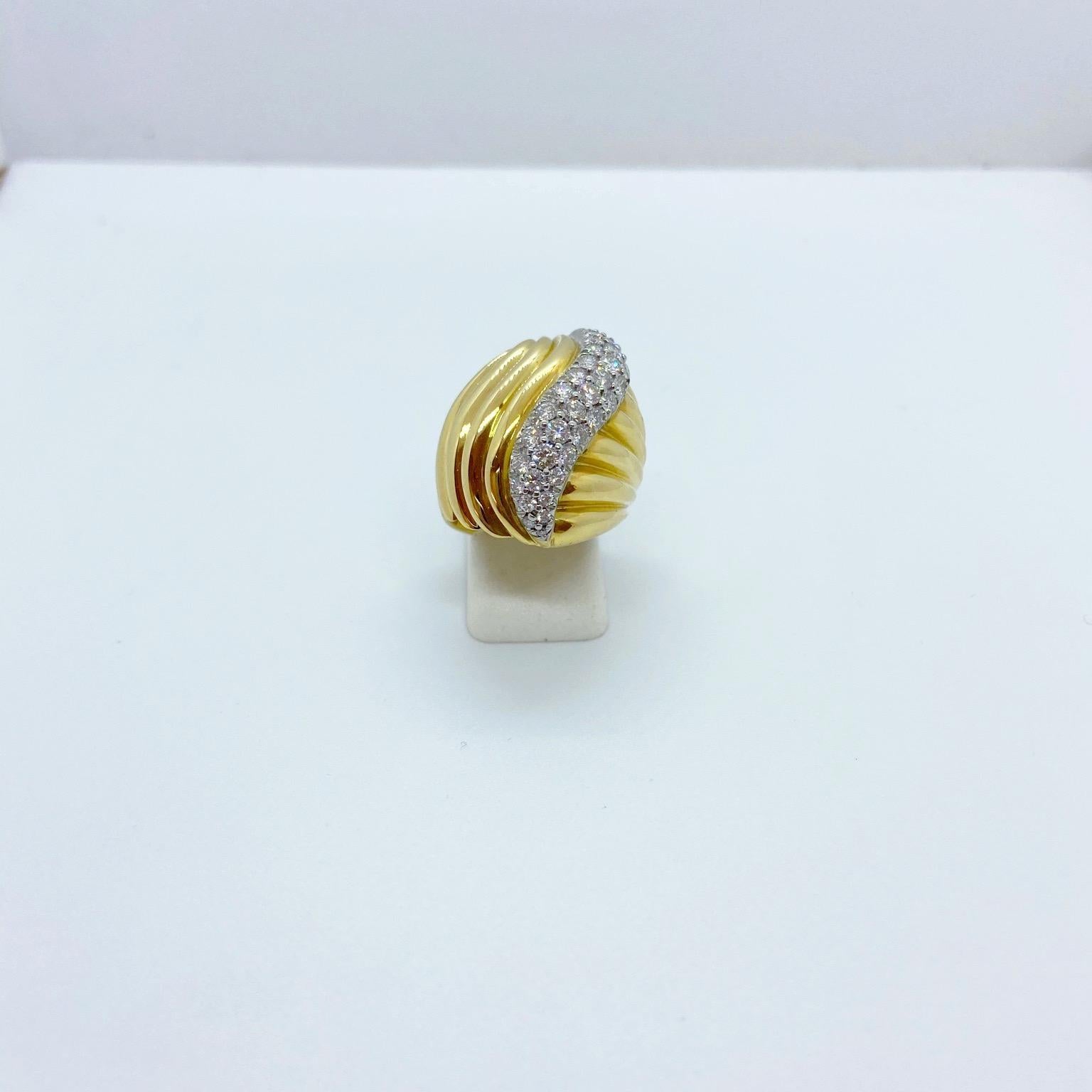 Charles Turi Anillo Remolino de Diamantes de Oro Amarillo de 18 Quilates y 1,45 Quilates en venta 1