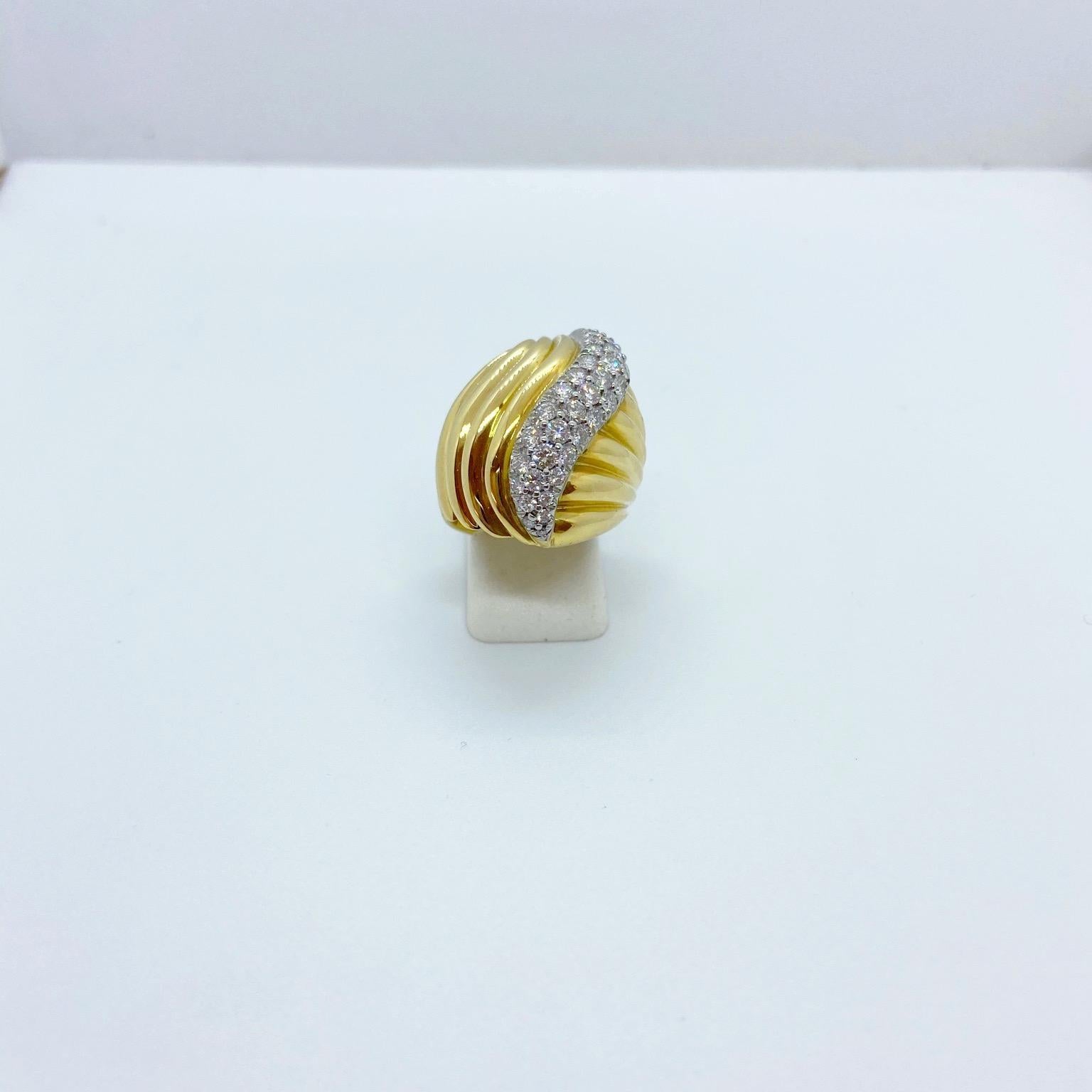 Round Cut Charles Turi 18 Karat Yellow Gold 1.45 Carat Diamond Swirl Ring For Sale