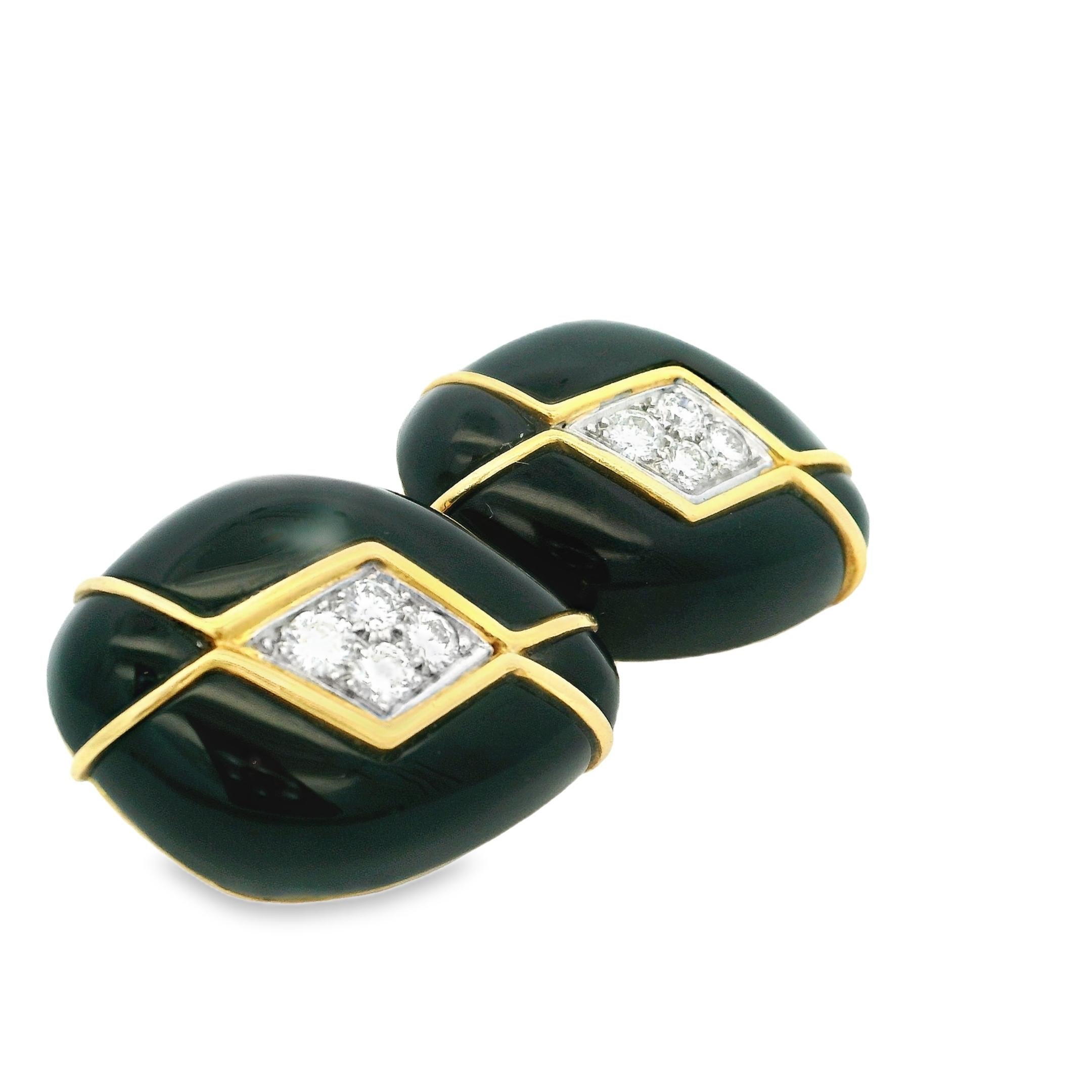 Charles Turi 1980s 18K Yellow Gold Onyx and Diamond Clip-On Earrings For Sale 2