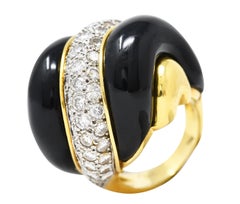 Charles Turi 1980's Diamond Enamel Platinum 18 Karat Yellow Gold Swirling Vintag
