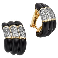 Charles Turi Black Onyx and Diamond 18 Karat Yellow Gold Earrings