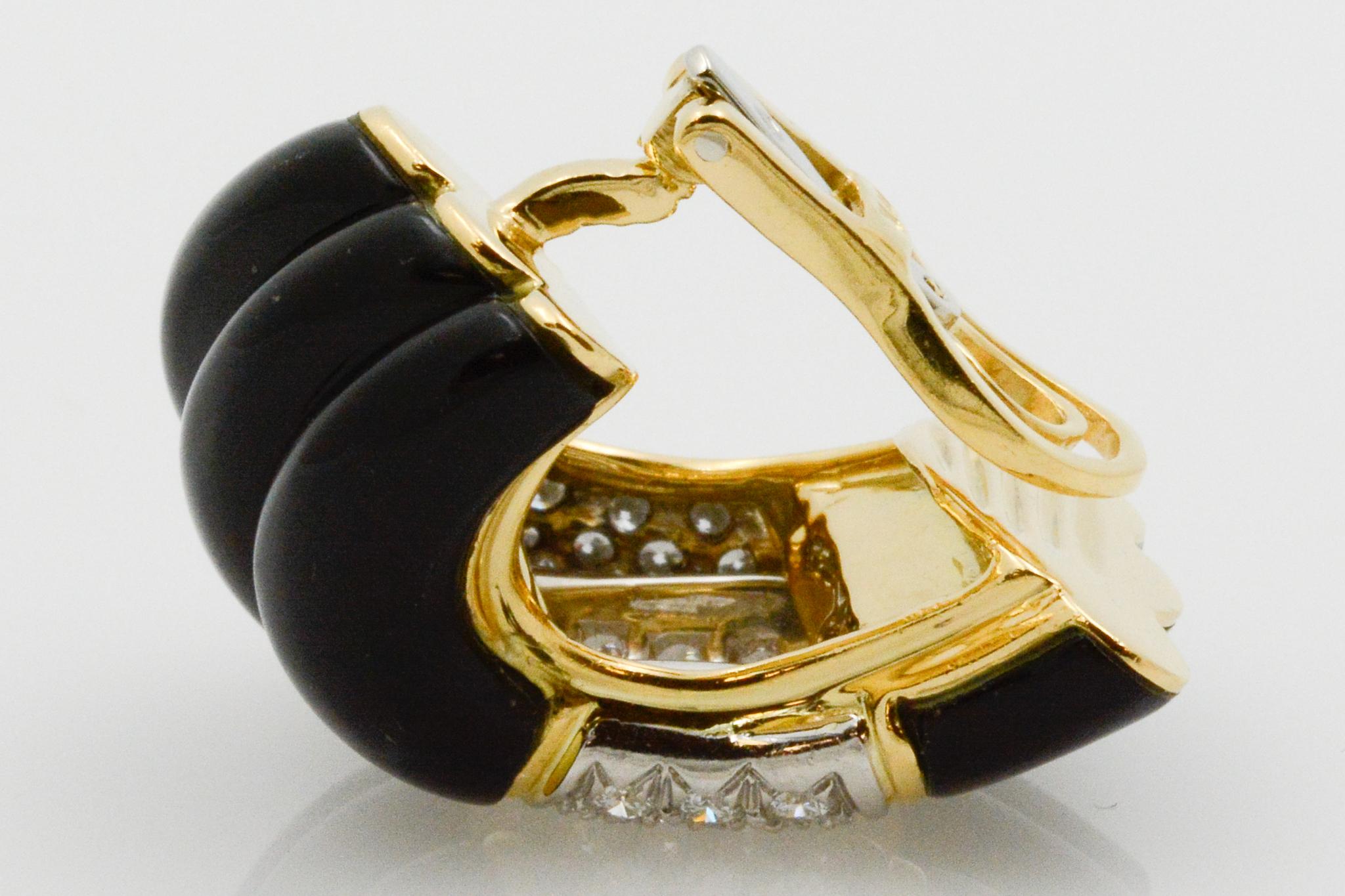 Women's Charles Turi Black Onyx and Diamond 18 Karat Yellow Gold Earrings