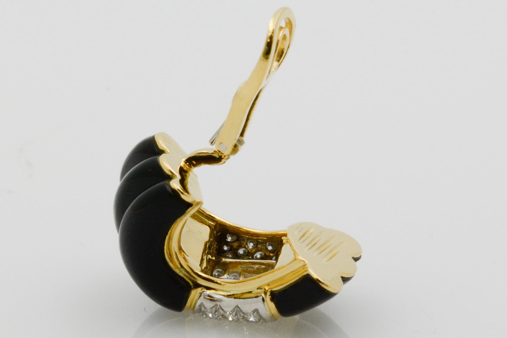 Charles Turi Black Onyx and Diamond 18 Karat Yellow Gold Earrings 1