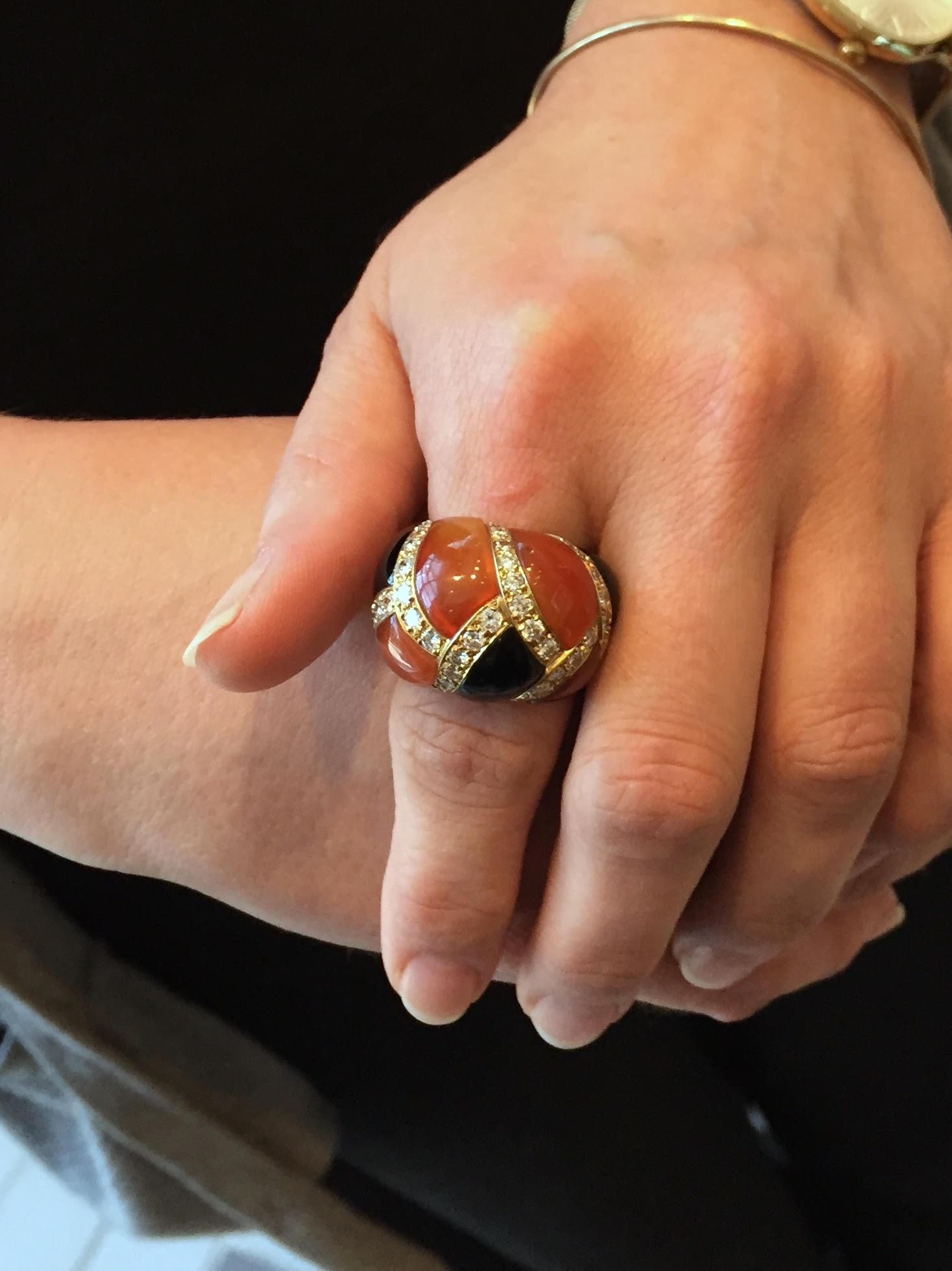 Charles Turi Carnelian, Onyx and Diamond 18 Karat Dome Ring 3