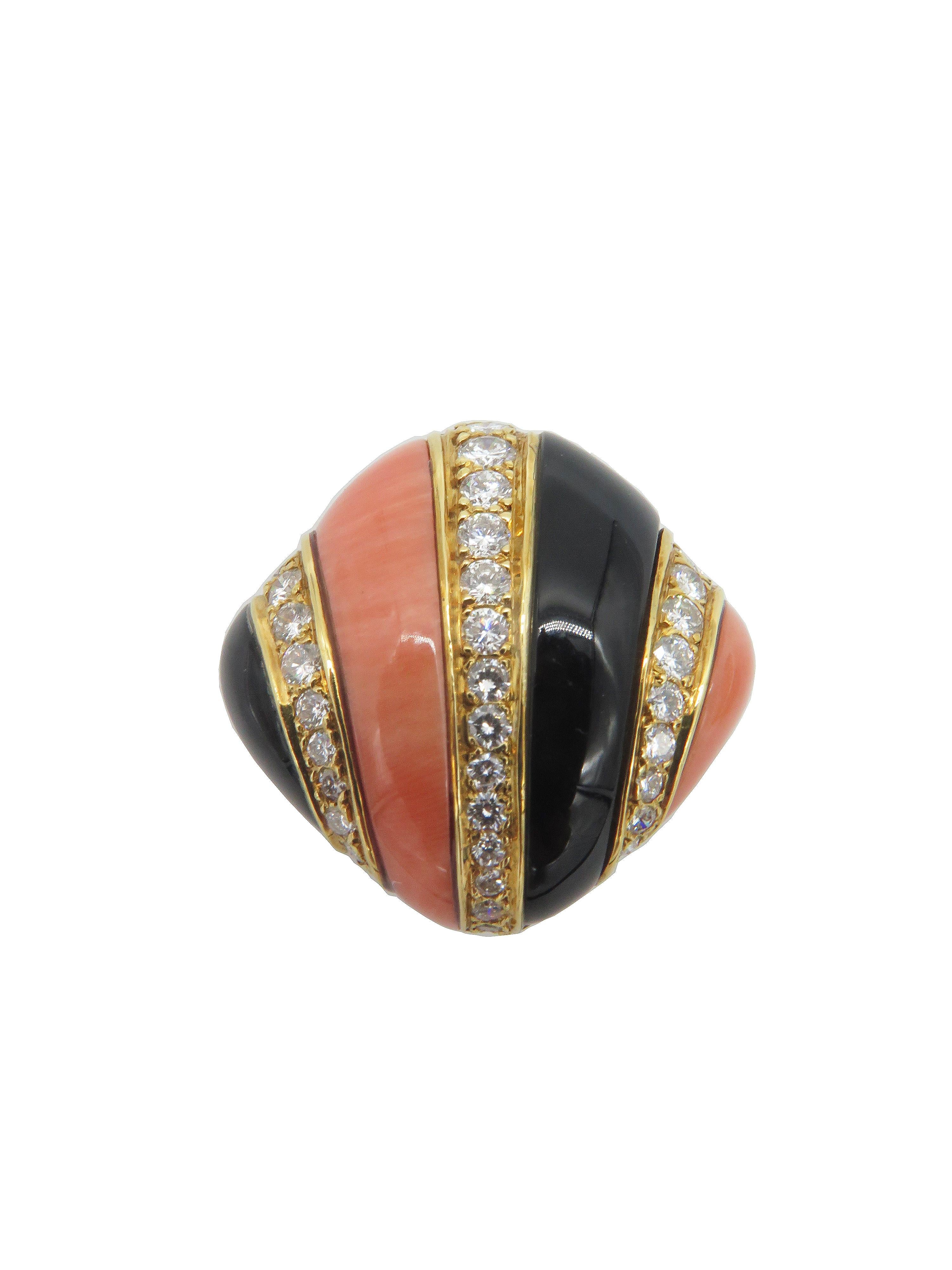 Charles Turi Coral Onyx and Diamond 18 Karat Yellow Gold Earrings In Excellent Condition For Sale In West Palm Beach, FL