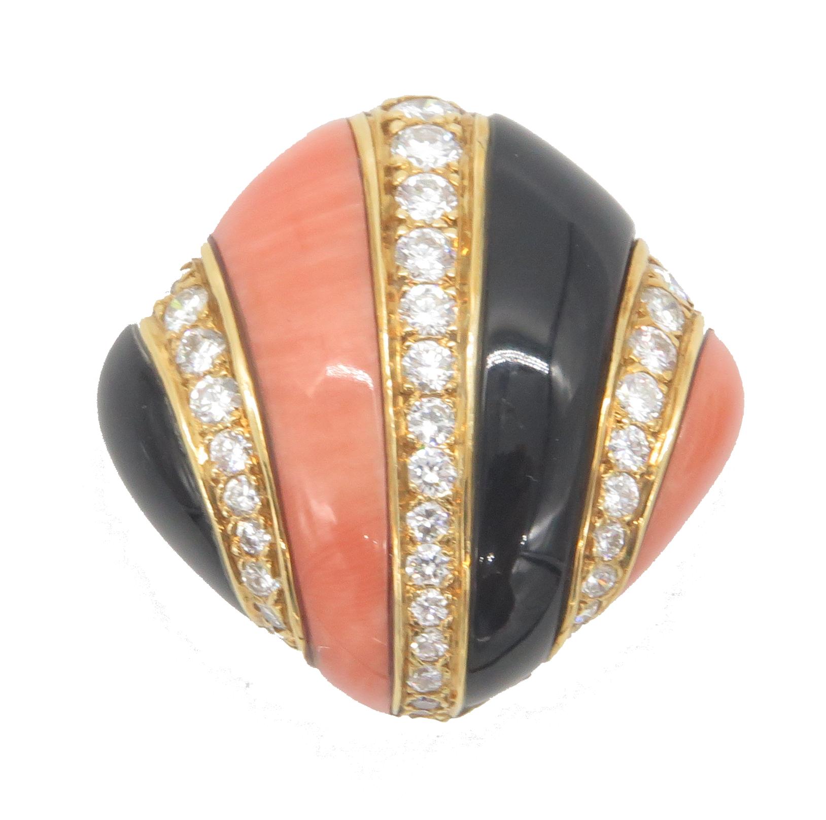 Women's or Men's Charles Turi Coral Onyx and Diamond 18 Karat Yellow Gold Earrings For Sale