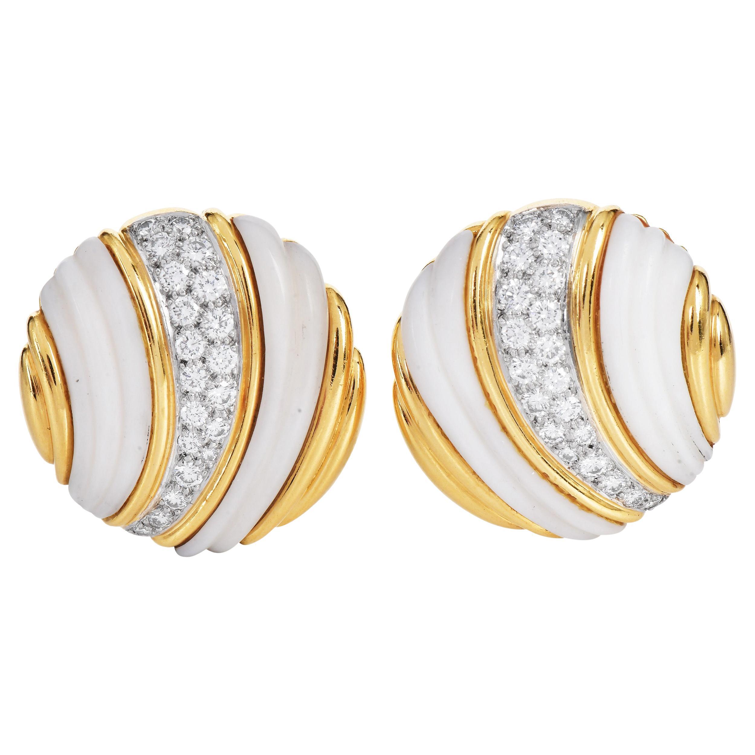 Charles Turi Diamond 
Coral 18K Gold and Platinum Clip-On Earrings For Sale