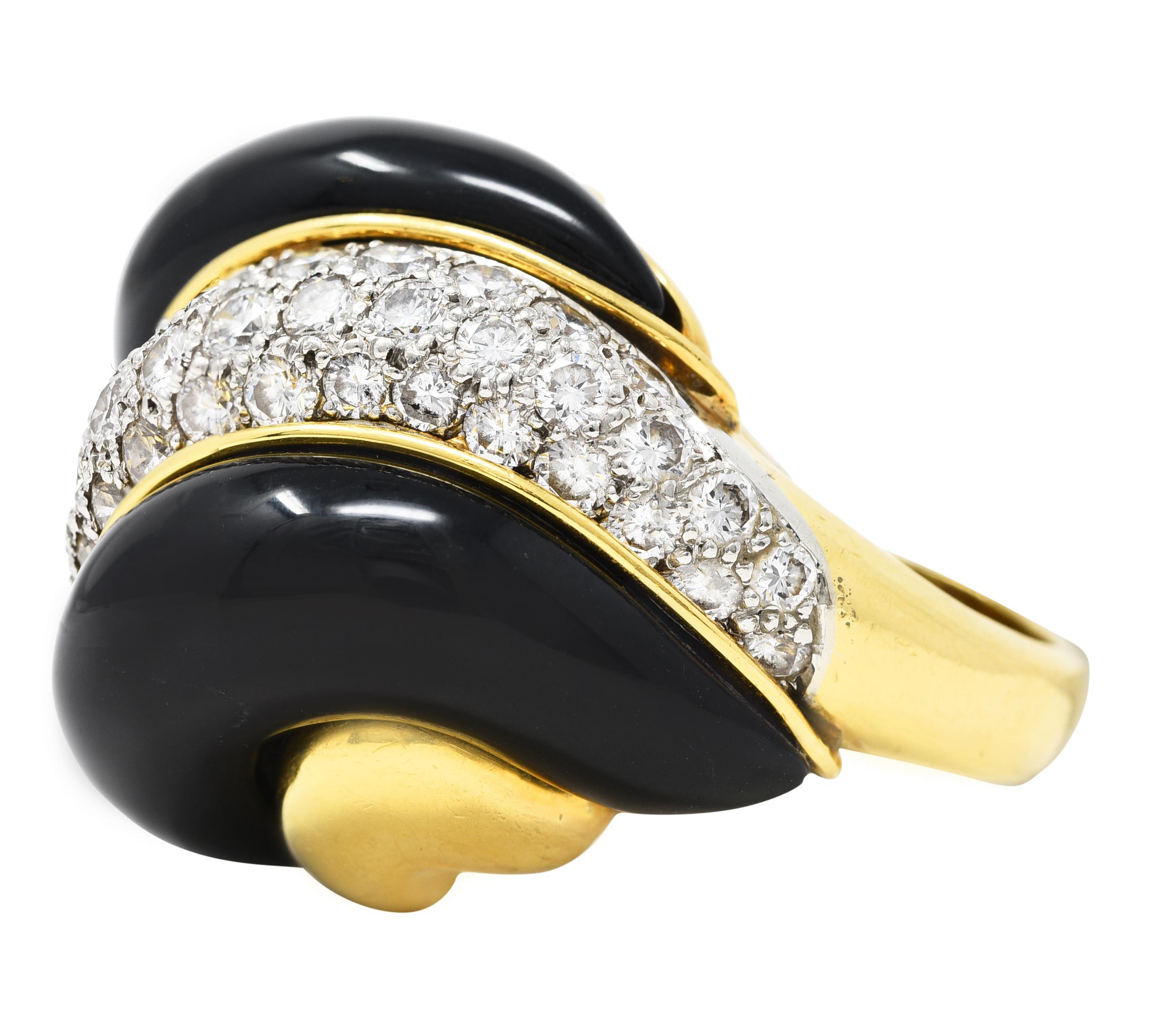 Charles Turi Diamond Enamel Platinum 18k Yellow Gold Swirling Vintage Ring 4