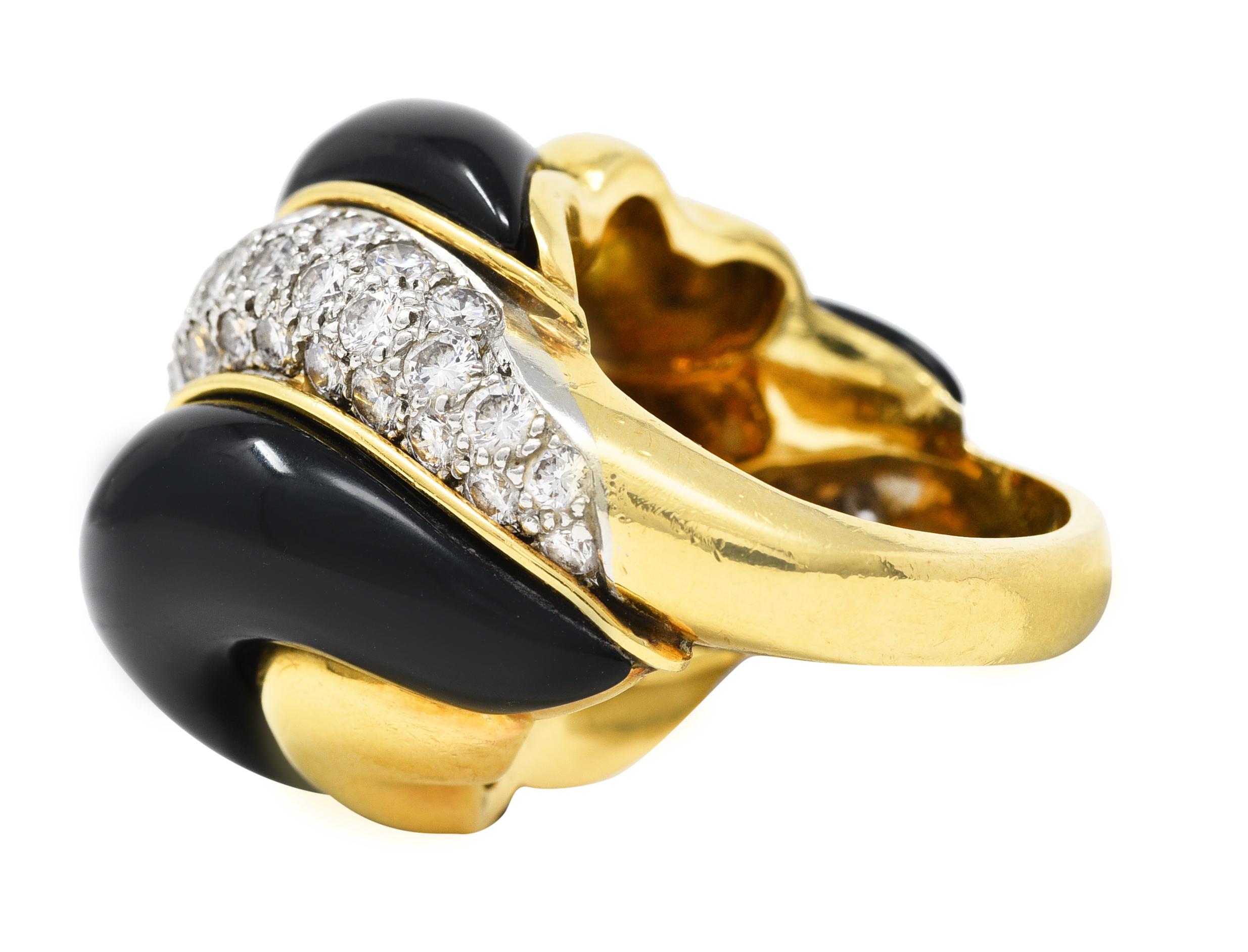 Charles Turi Diamond Enamel Platinum 18k Yellow Gold Swirling Vintage Ring 5