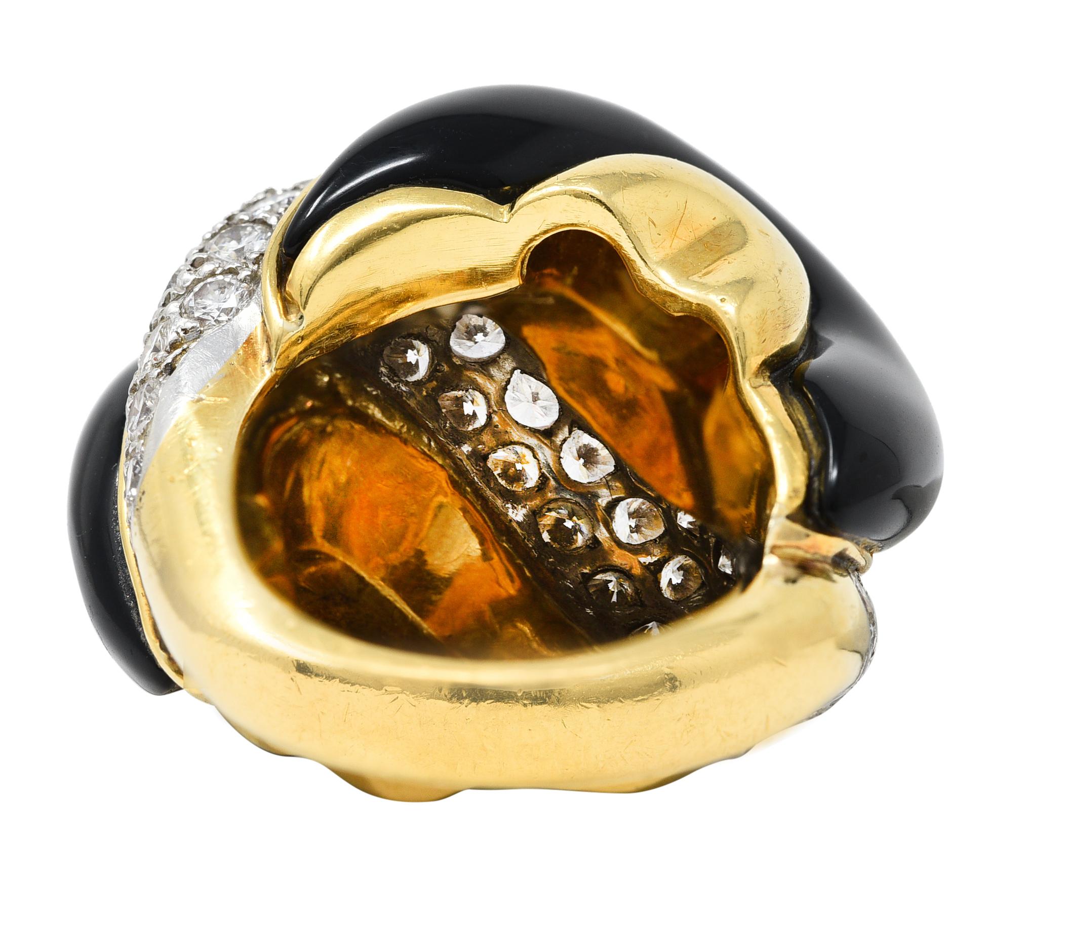 Charles Turi Diamond Enamel Platinum 18k Yellow Gold Swirling Vintage Ring 6